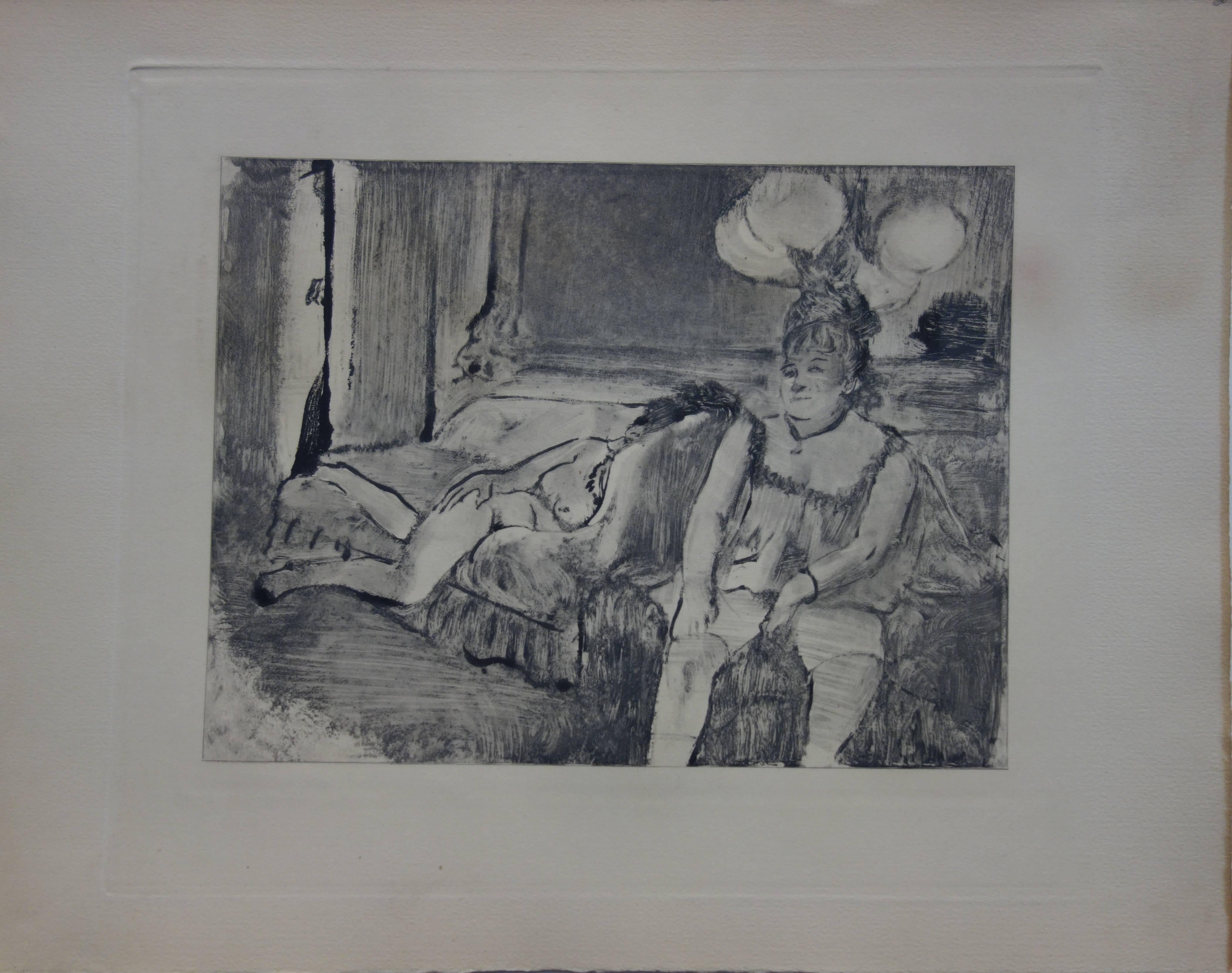 Whorehouse Scene : Woman with Garters - Etching - Print by (after) Edgar Degas