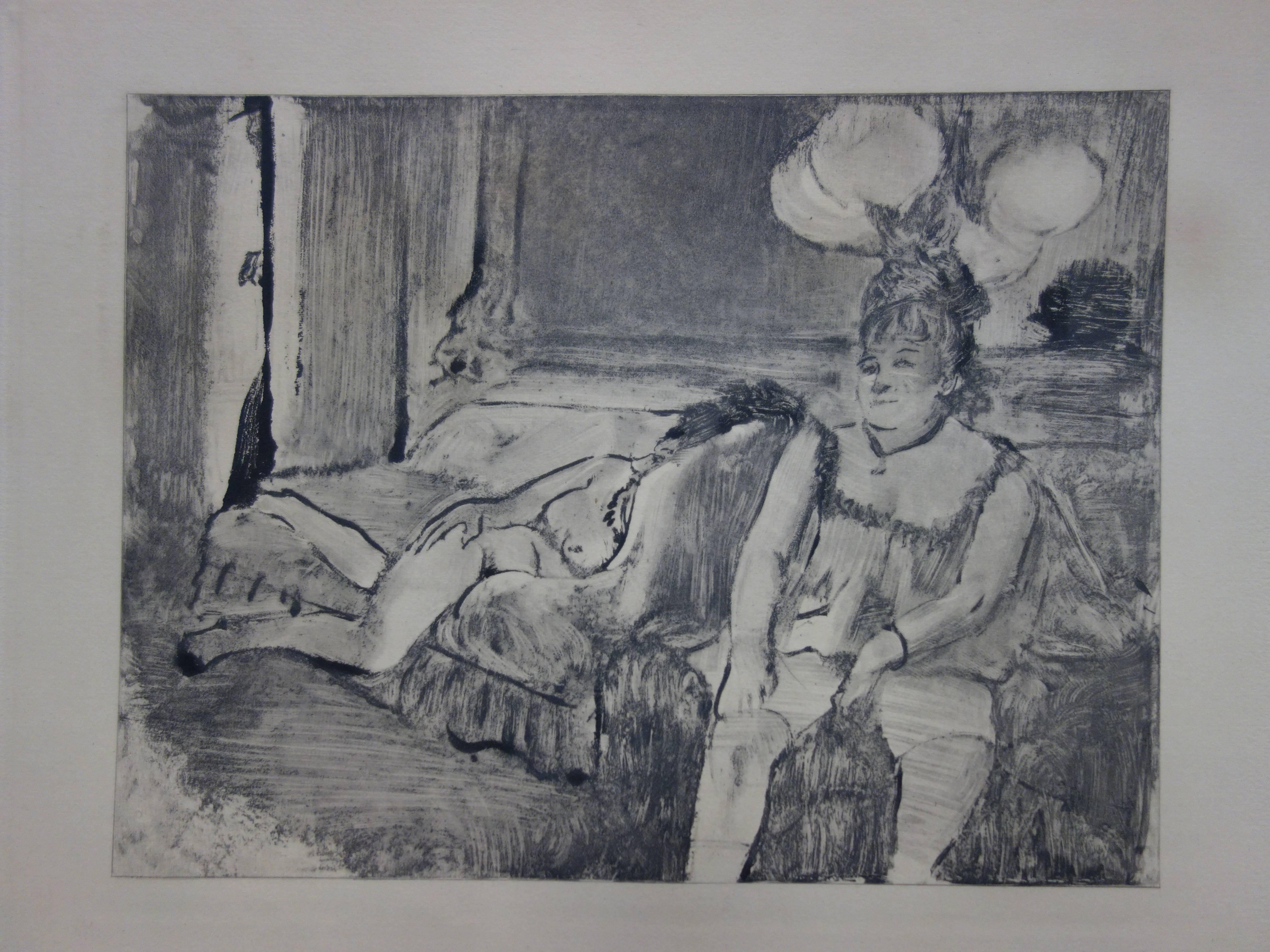 (after) Edgar Degas Figurative Print - Whorehouse Scene : Woman with Garters - Etching