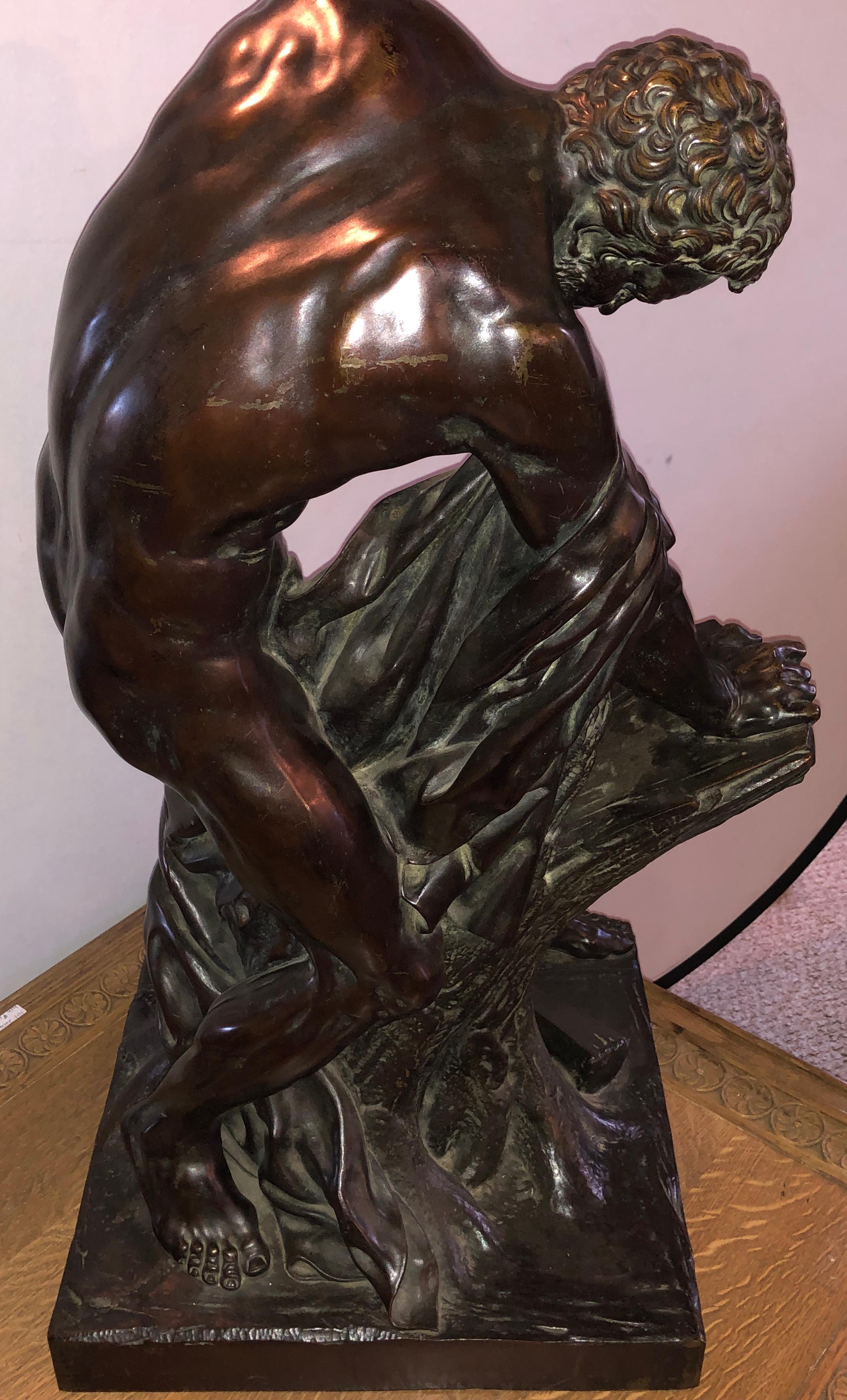 Große Bronzefigur von Milo De Croton aus dem 19. Jahrhundert, nach Edme Dumont 5