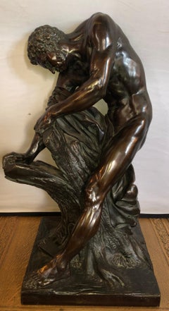After Edme Dumont 19th Cent Large Bronze Depicting Male Figure of Milo De Croton