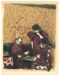 Vintage "La Partie de dames" lithograph