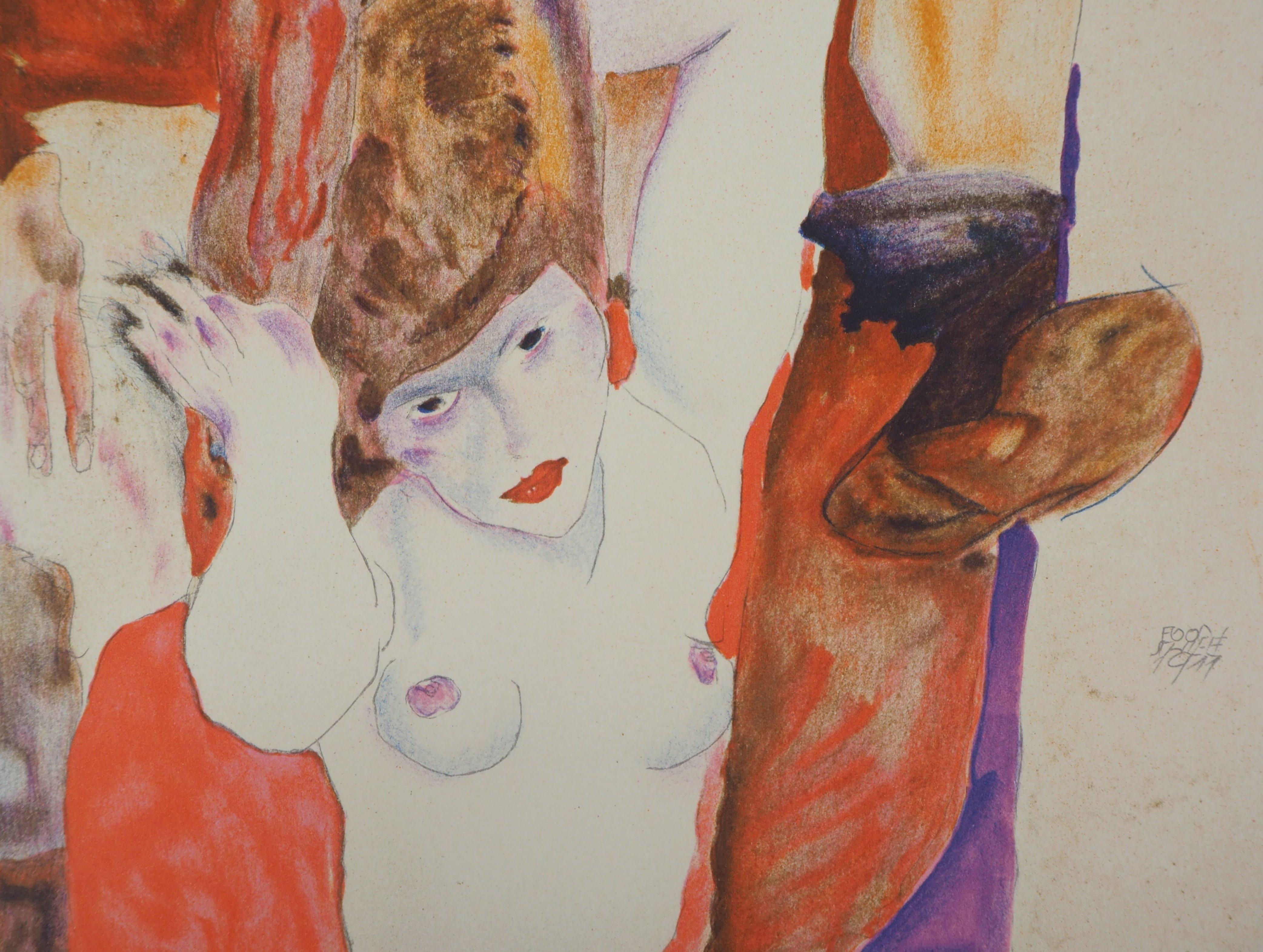 Egon SCHIELE (after)
Desire (The Red Host)

Lithograph after a watercolor of 1911
Printed monogram signature in the plate
On wove paper 50 x 32 cm (c. 19.7 x  12.6 inches)

REFERENCES : The original drawing is referenced in Catalog raisonne Kallir