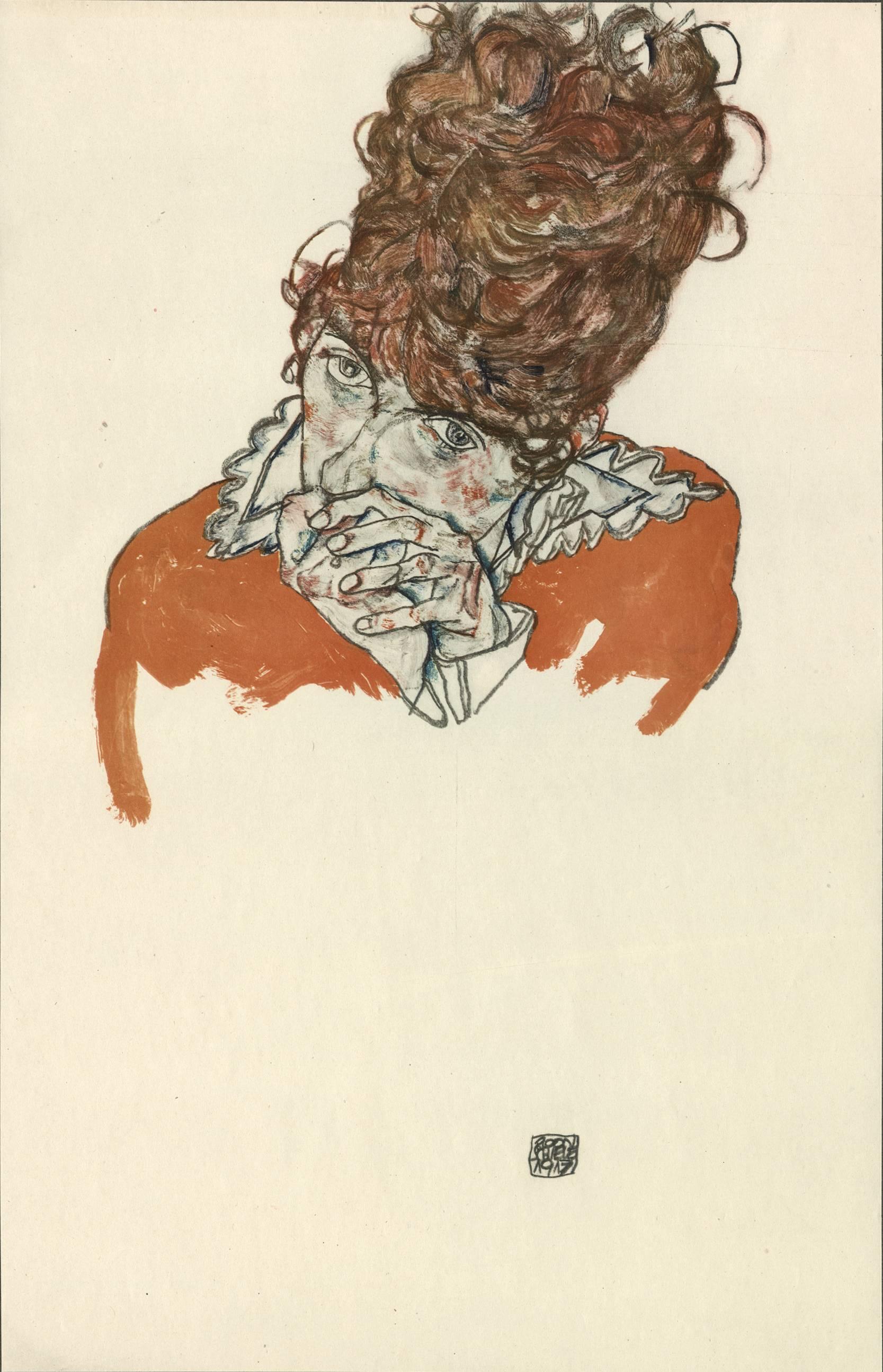 (after) Egon Schiele Figurative Print - E. Strache, Handzeichnungen folio, "Artist's Sister-in-Law" Collotype plate