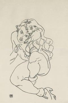 Used E. Strache, Handzeichnungen folio, "Crouching Female Nude" Collotype plate V