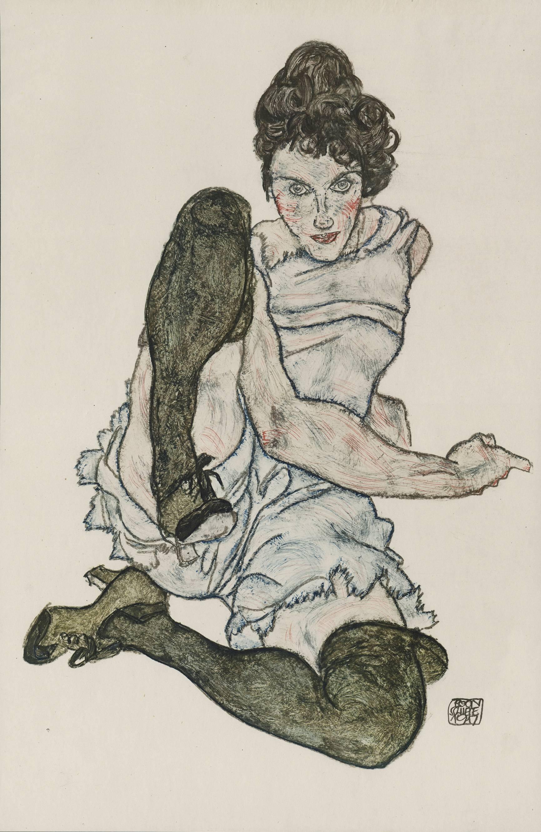 (after) Egon Schiele Figurative Print - E. Strache, Handzeichnungen folio, "Female Model, Seated" Collotype plate