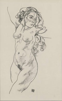 E. Strache, Handzeichnungen folio, "Female Nude, Walking" Collotype plate