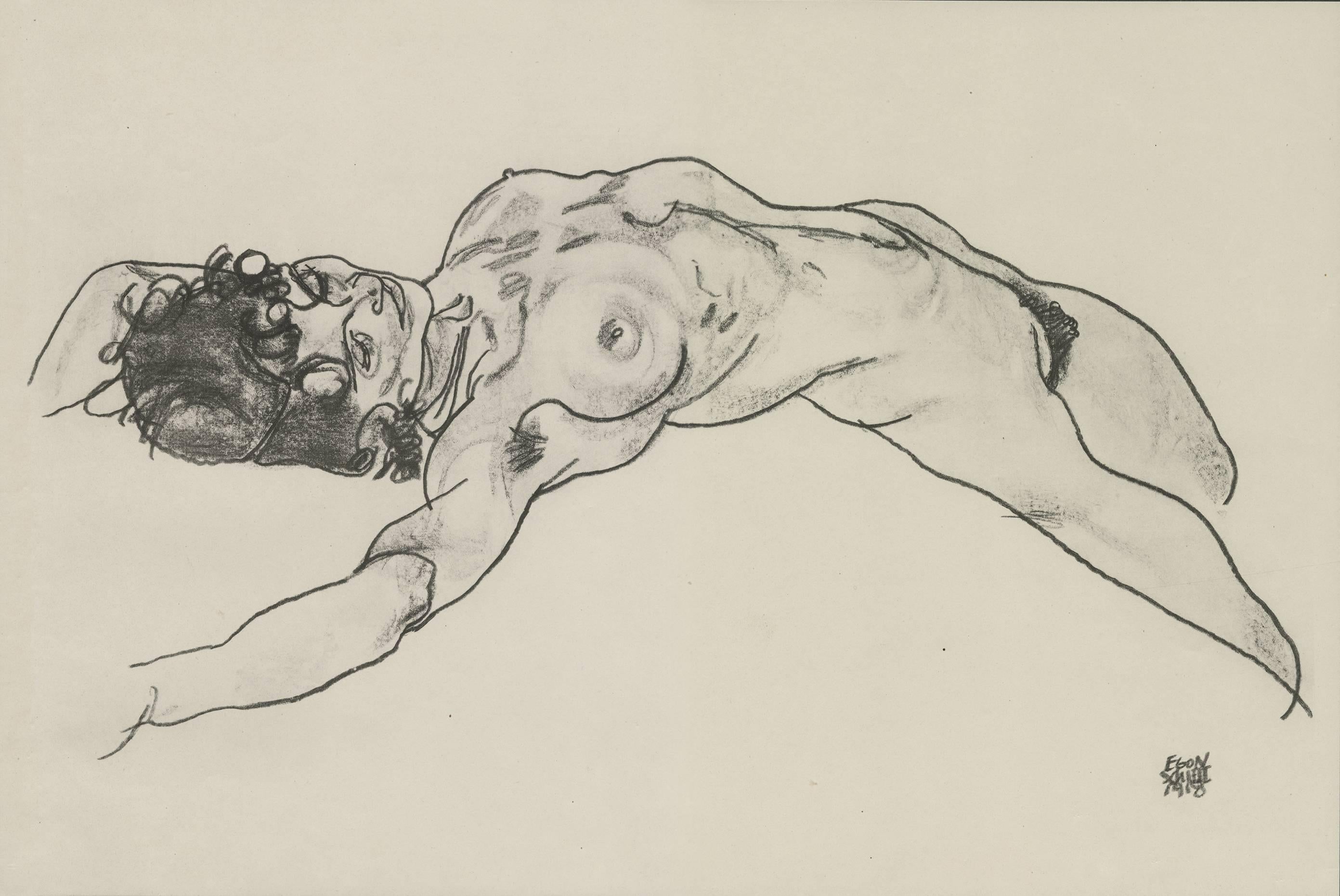 (after) Egon Schiele Figurative Print - E. Strache, Handzeichnungen folio, "Reclining Female Nude" Collotype plate