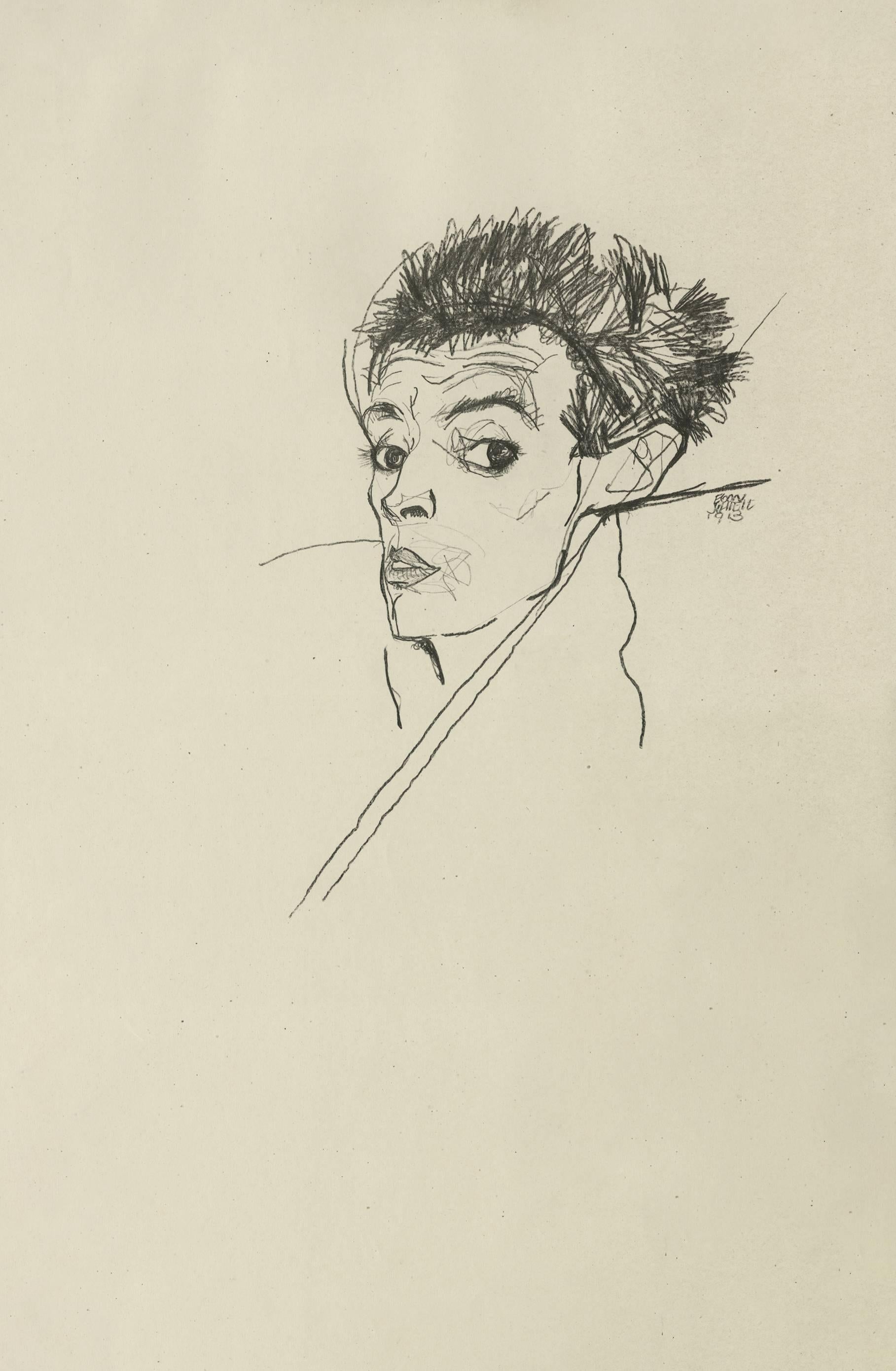 E. Strache, Folio mit Handzeichnungen, „Self-Portrait“, Collotype-Platte