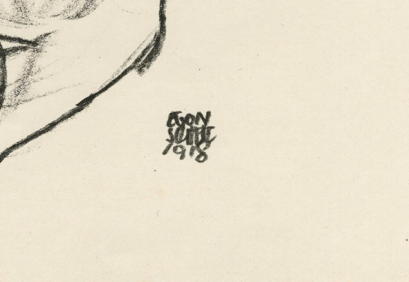 E. Strache, Folio mit Handzeichnungen, „Standing Female Nude“, Collotype-Teller – Print von (after) Egon Schiele