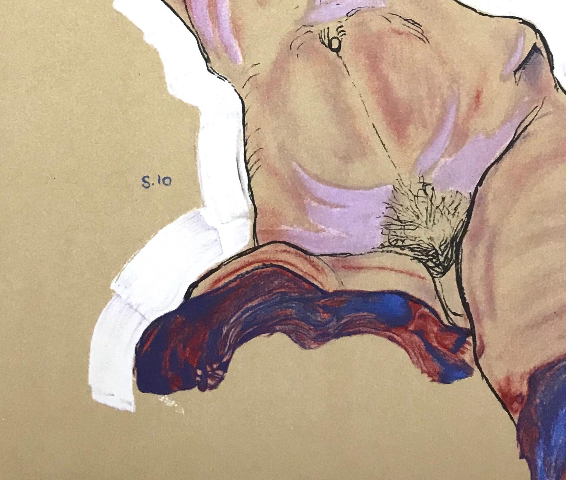 Female Nude - 2000s - Lithograph - Modern Art - Beige Nude Print by (after) Egon Schiele
