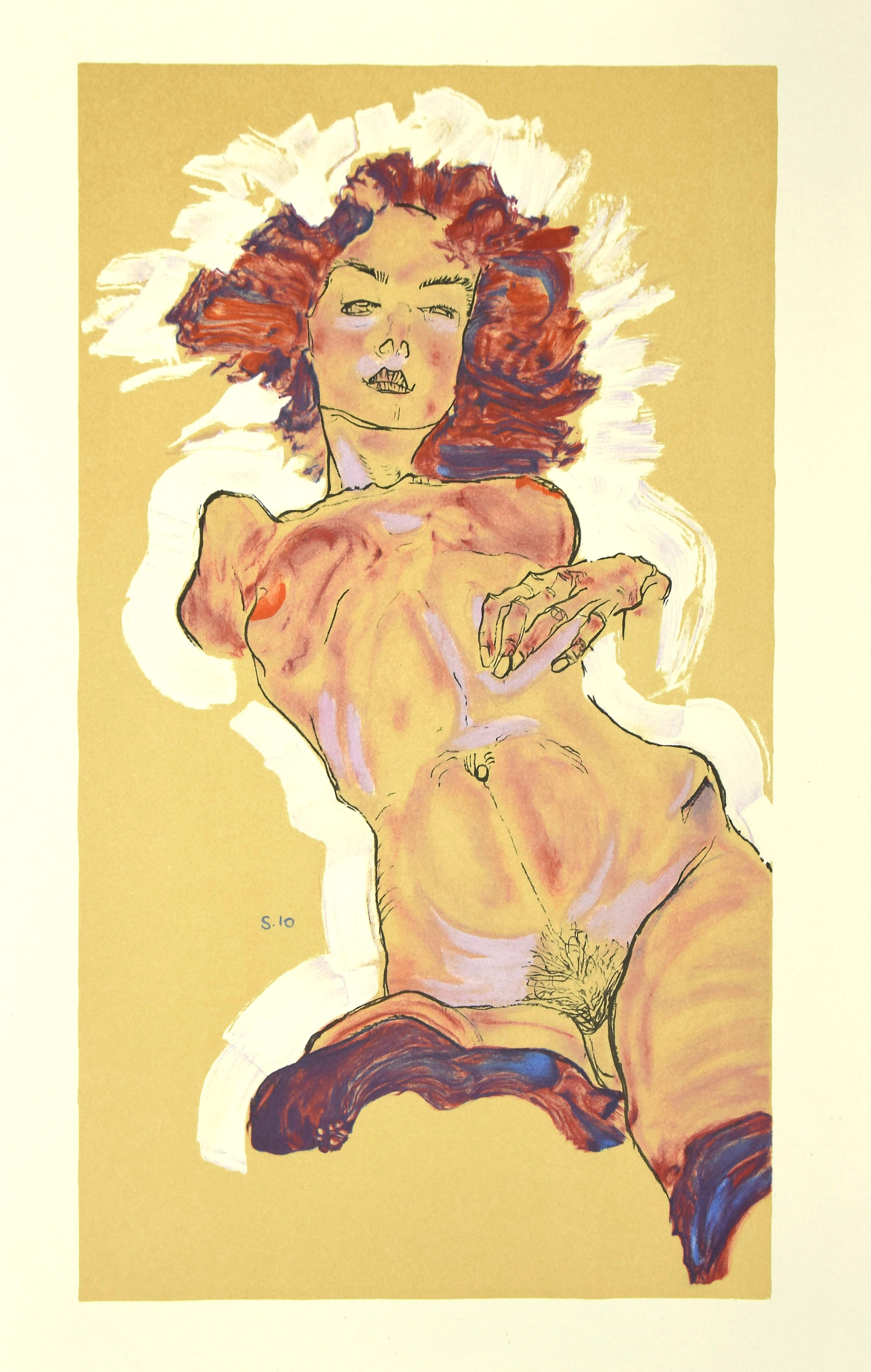 Nude Print (after) Egon Schiele - Nu féminin - 2000 - Lithographie originale d'après E. Schiele