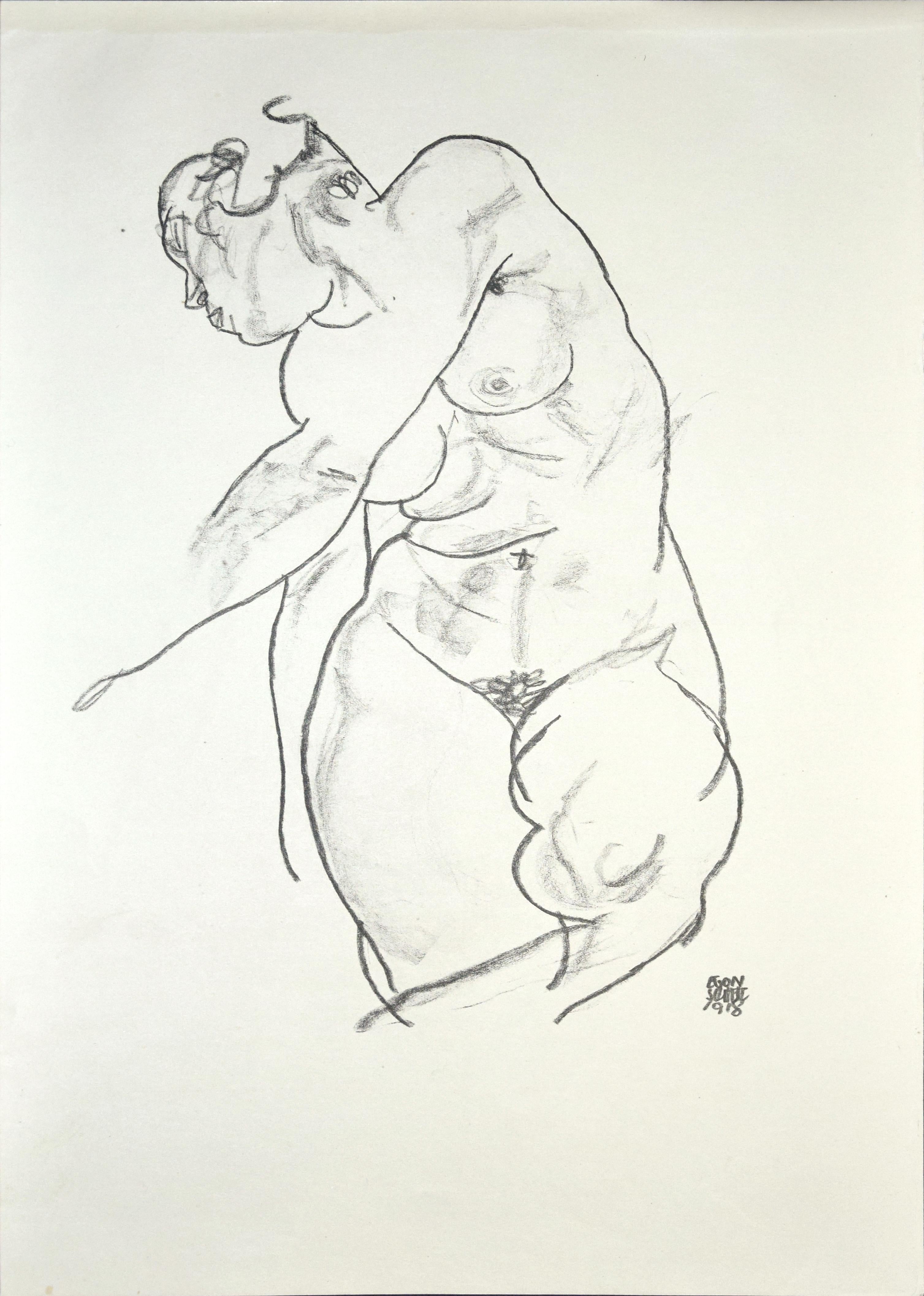Nude Print (after) Egon Schiele - Femme nue -  Impression Collotype d'après Egon Schiele- 1920