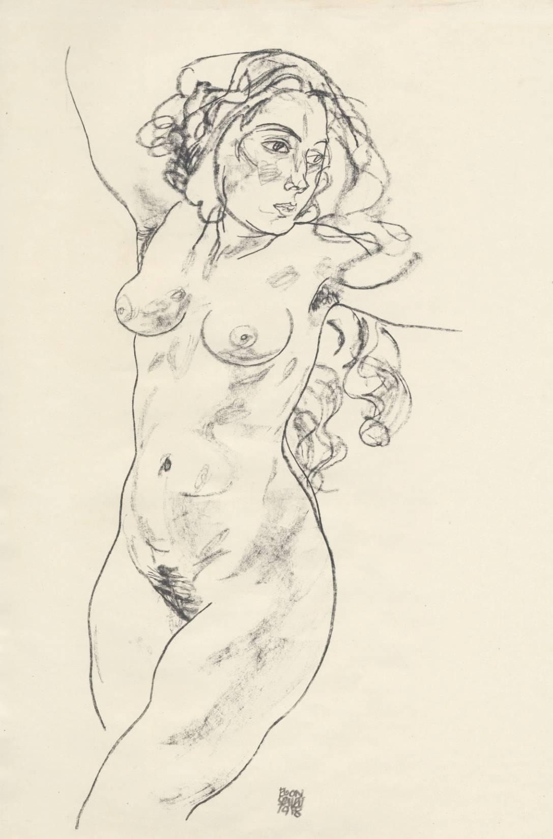 Female Nude, Walking after Egon Schiele, 1920 Collotype plate - Print by (after) Egon Schiele