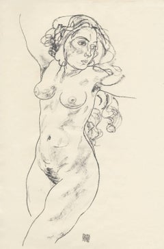 Female Nude, Walking after Egon Schiele, 1920 Collotype plate