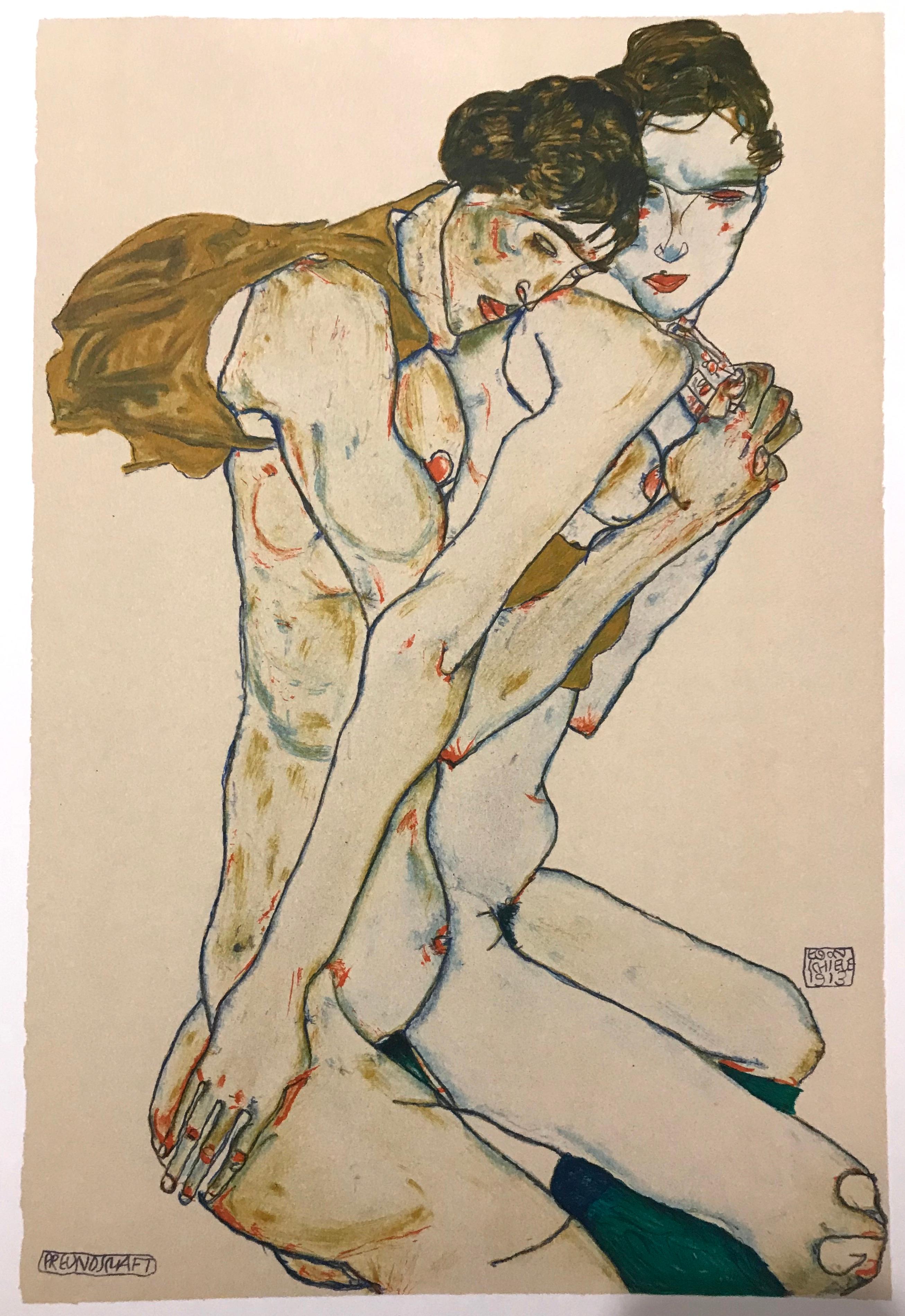 (after) Egon Schiele Nude Print - Friendship - 2000s - Lithograph - Modern Art