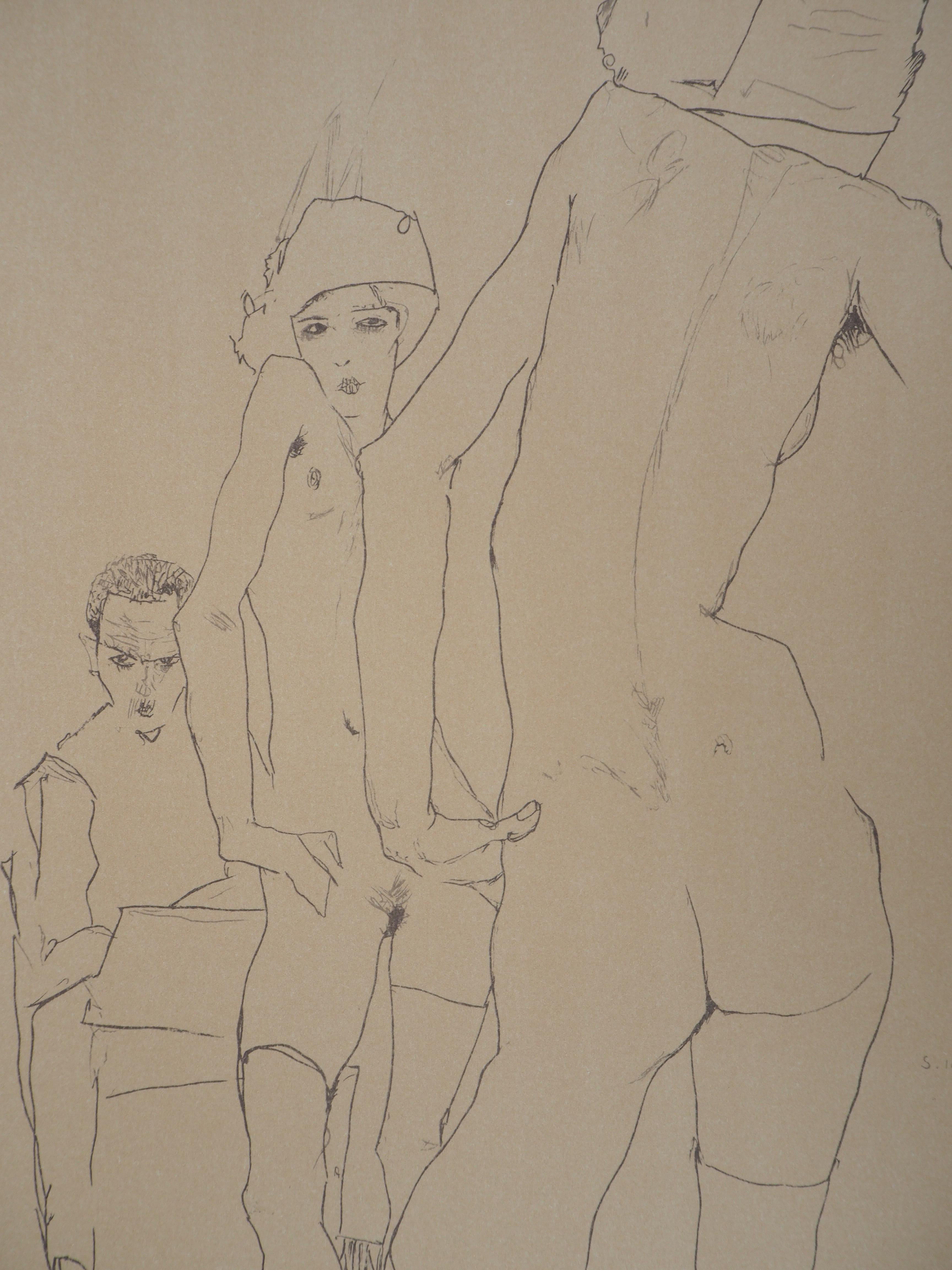 In the Miror – Lithographie (Kallir #D737) (Braun), Figurative Print, von (after) Egon Schiele