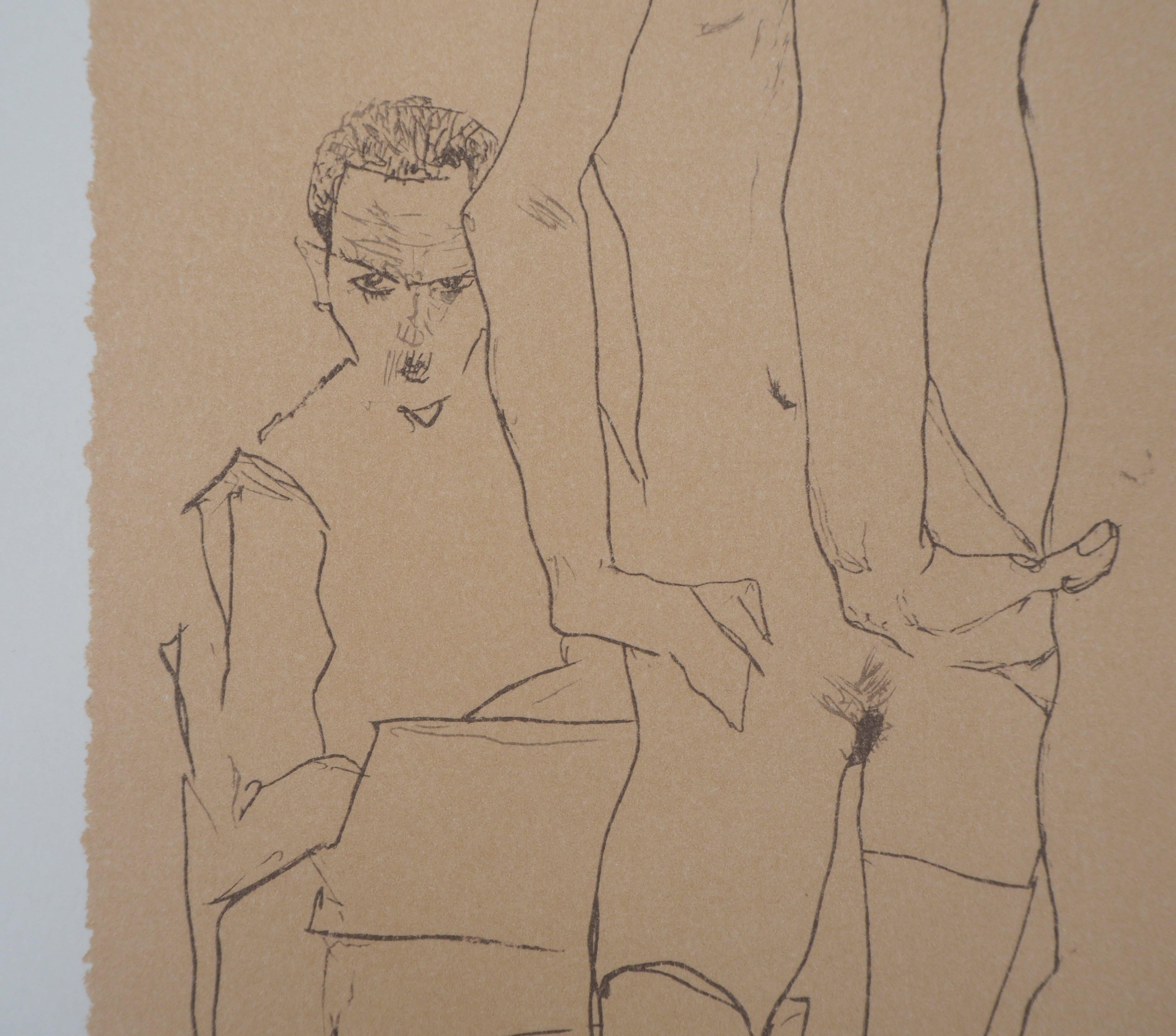 Egon SCHIELE (after)
In the miror

Lithograph after a drawing of 1910
Printed monogram signature in the plate
On wove paper 50 x 32 cm (c. 19.7 x  12.6 inches)

REFERENCES : The original drawing is referenced in Catalog raisonne Kallir #D690
It's in