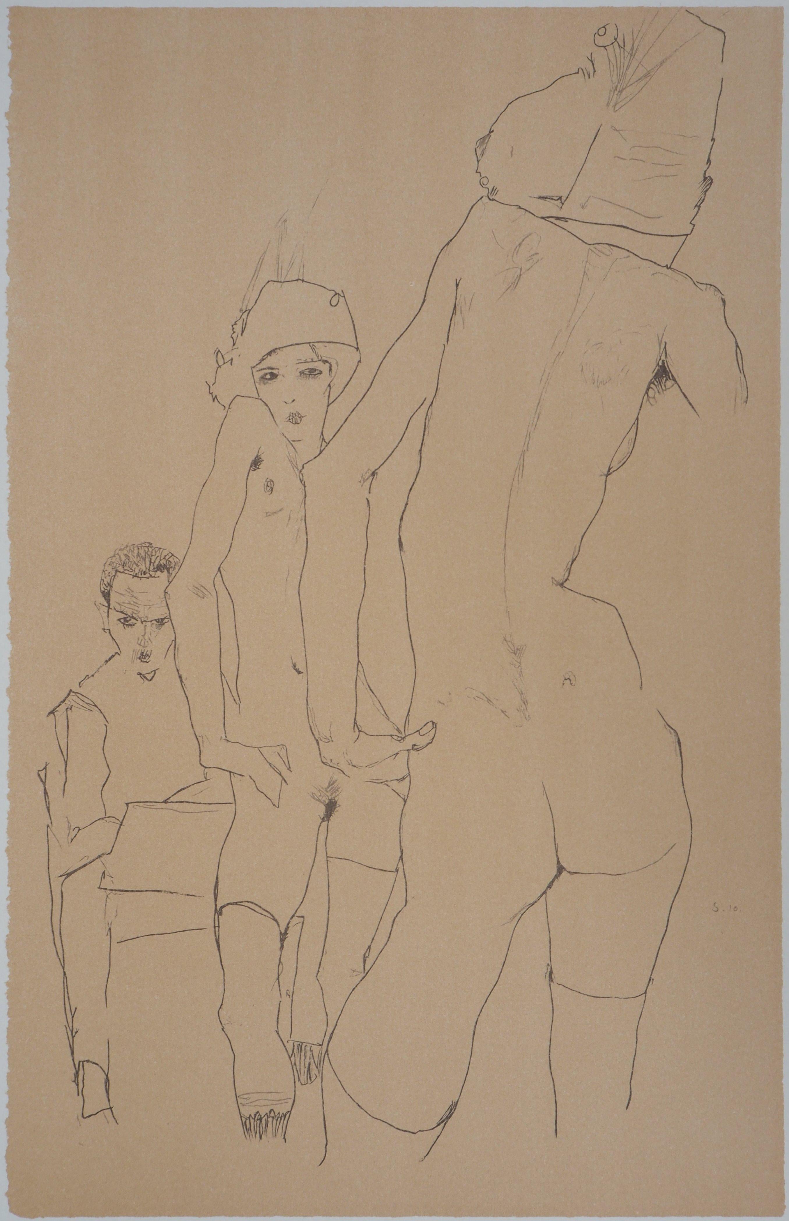 (after) Egon Schiele Figurative Print - In the Miror - Lithograph (Kallir #D737)