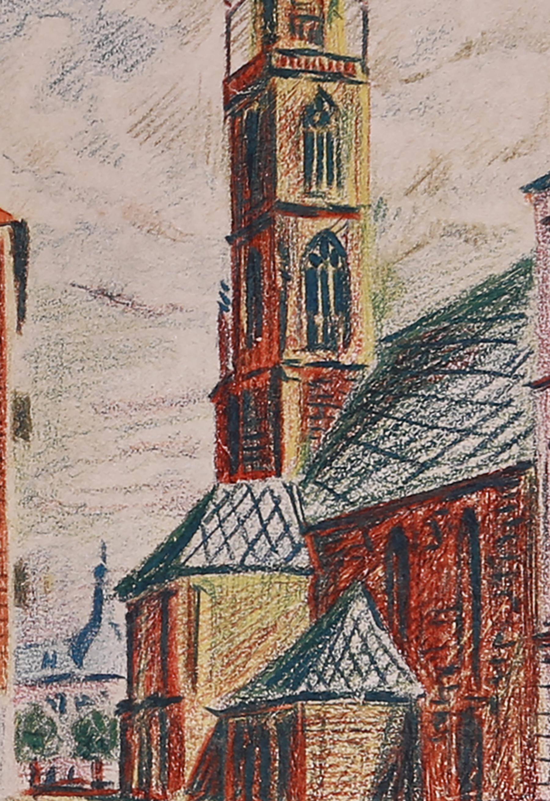 Kirche von Bozen, Farbkreide, 1906 (Church of Bolzano, Color Crayon) - Print by (after) Egon Schiele
