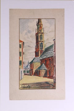 Kirche von Bozen, Farbkreide, 1906 (Église de Bolzano, Crayon de couleur)