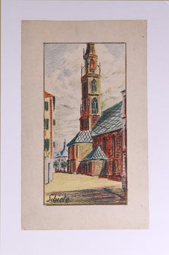 Kirche von Bozen, Farbkreide, 1906 (Church of Bolzano, Color Crayon)