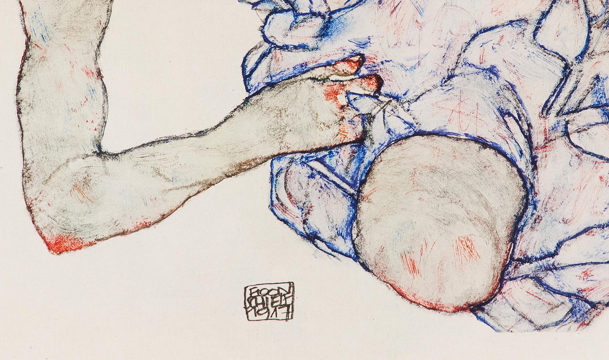 Kneeling Female Nude is a precious colored collotype from the series “Handzeichnungen” (1920), a fine art portfolio by Egon Schiele.

Original Title: Kniender weiblicher Akt, farbig.

Signed on plate “Egon Schiele 1917” on the lower margin at the