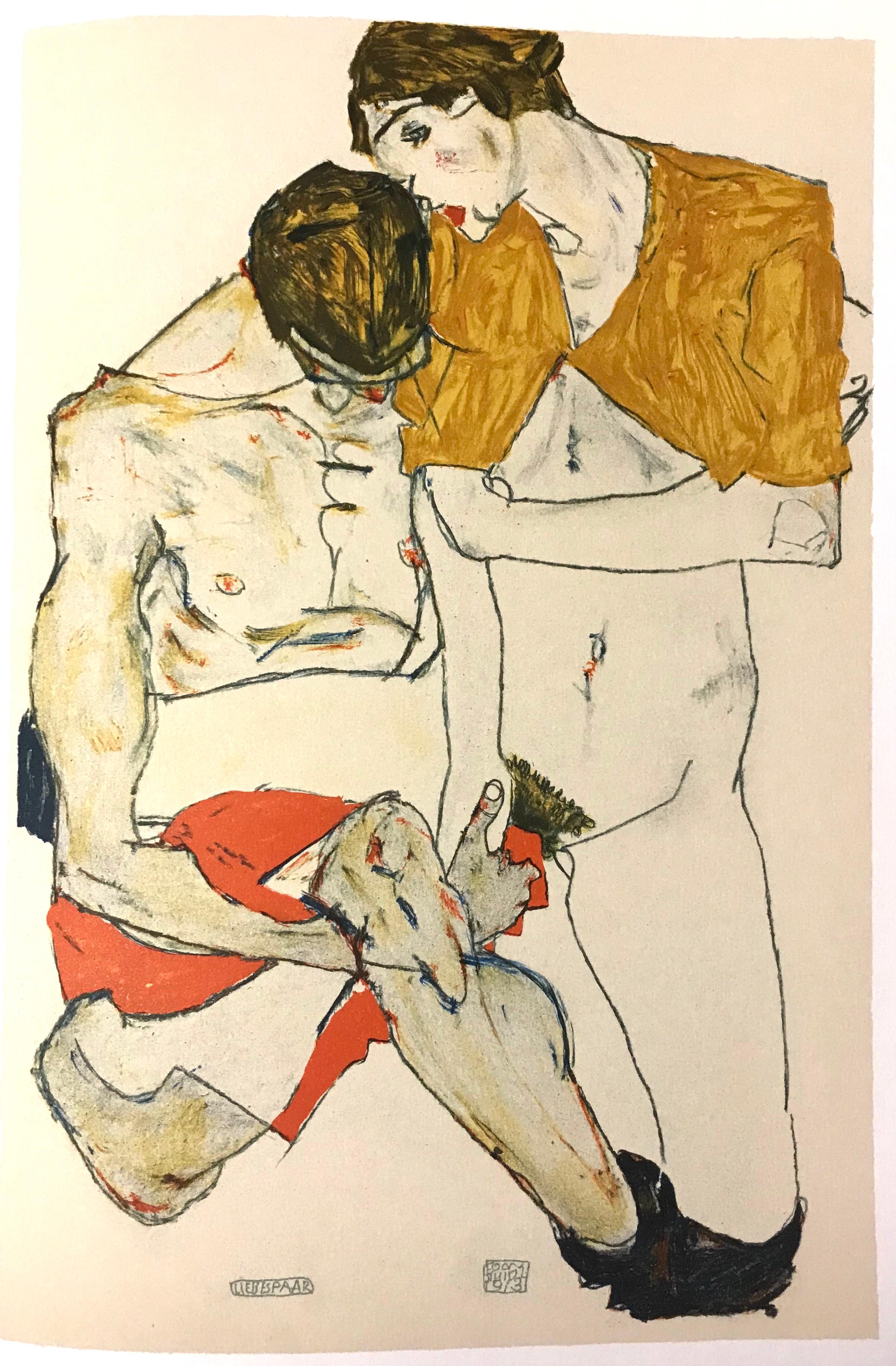 (after) Egon Schiele Nude Print - Lovers - 2000s - Lithograph - Modern Art