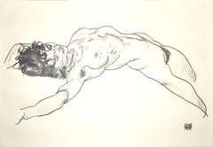 Lying Female Nude - Original Collotype Print After Egon Schiele - 1920