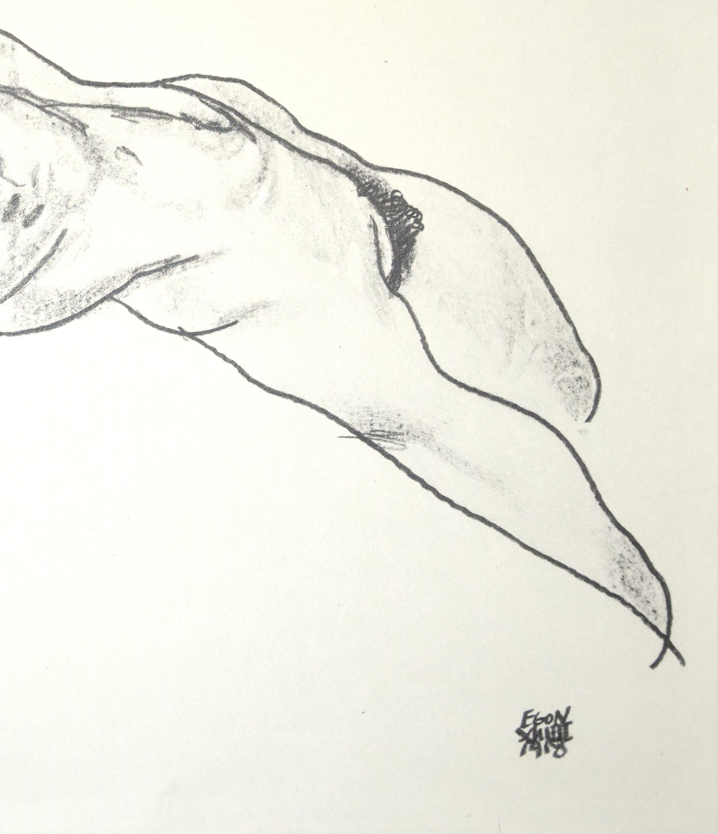Lying Female Nude - Original Collotype Print After Egon Schiele - 1920 - White Nude Print by (after) Egon Schiele