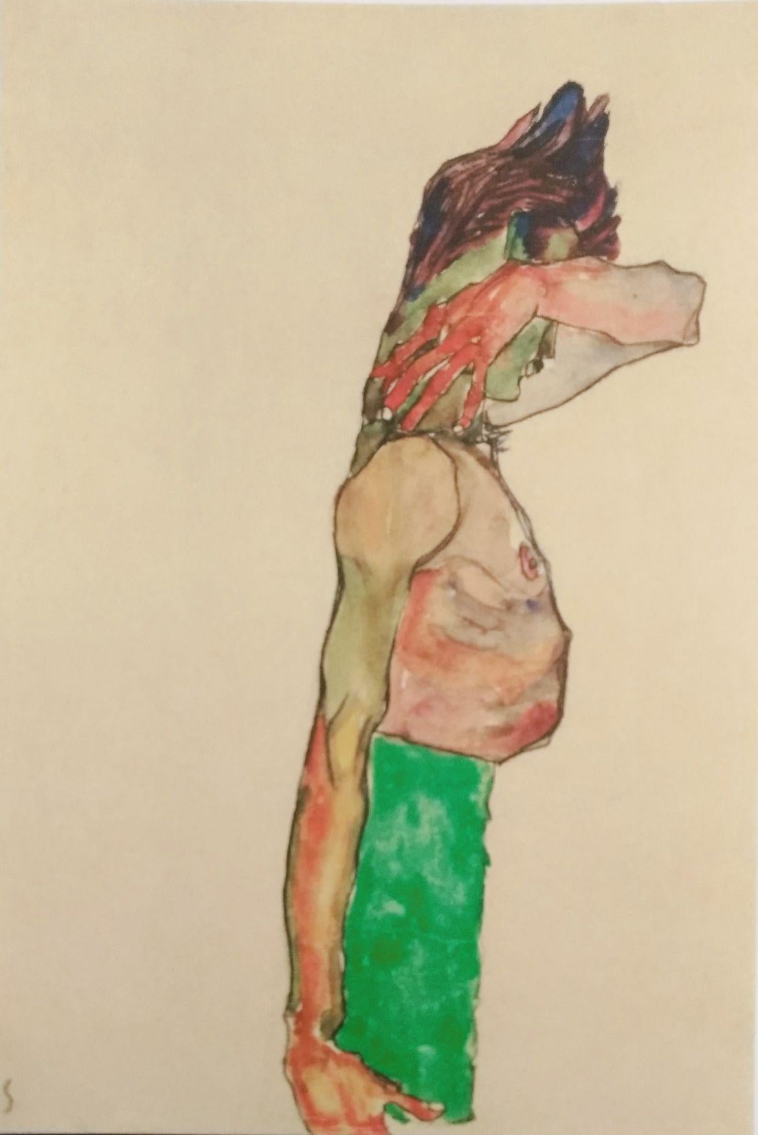 Mädchen mit grünem Rock - Original Lithograph After E. Schiele