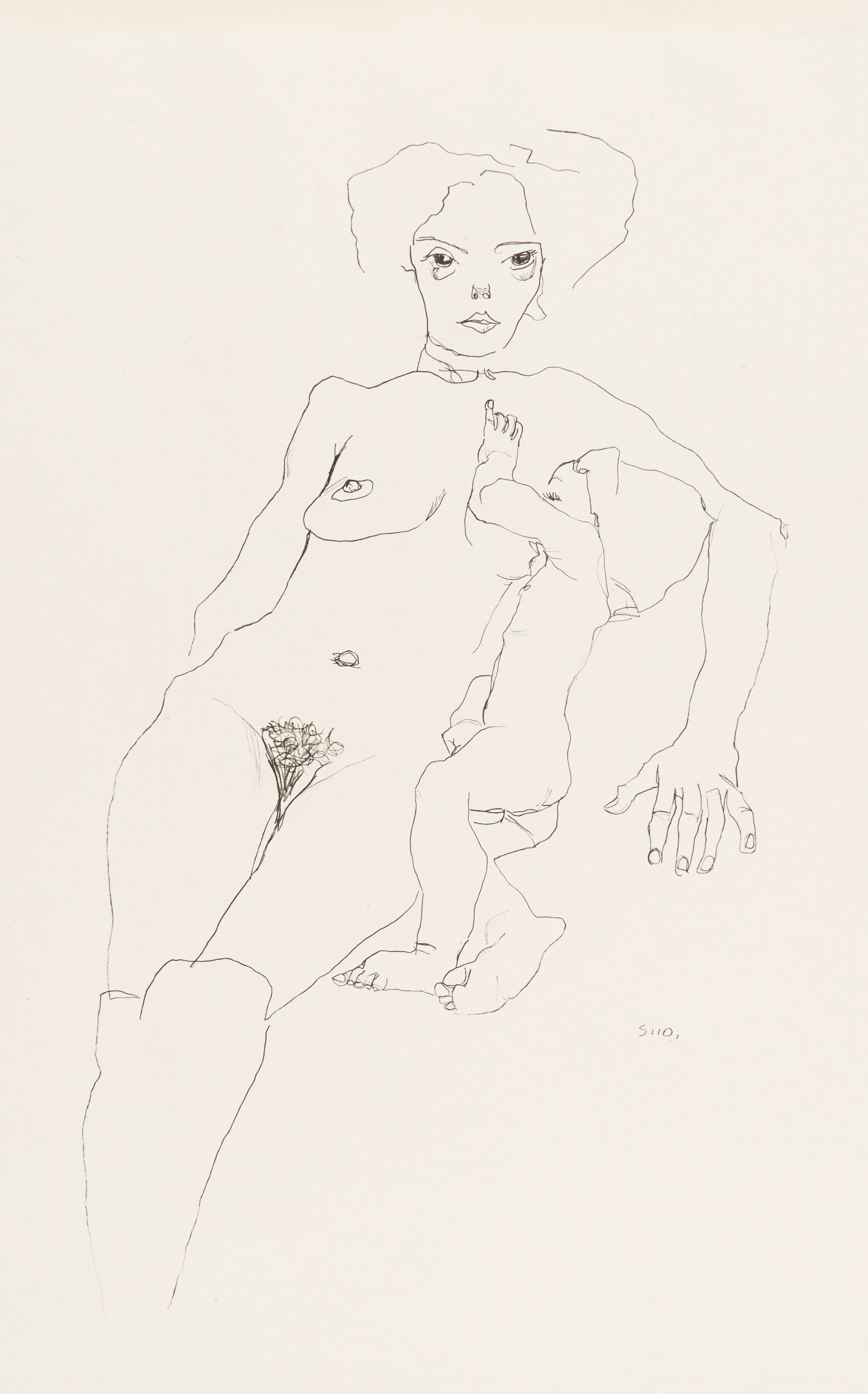 (after) Egon Schiele Nude Print - Mother and Child - Collotype Print After Egon Schiele - 1920
