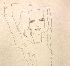 Nudefarbenes Mädchen mit erhobenen Armen – Egon Schiele – Moderne Kunst