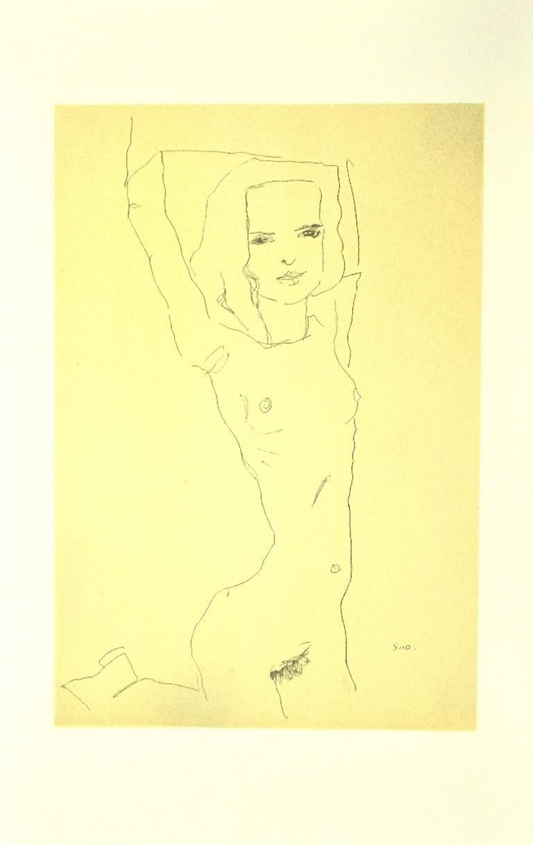 (after) Egon Schiele Nude Print - Nude Girl With Raised Arms - Lithograph after E. Schiele - 2007