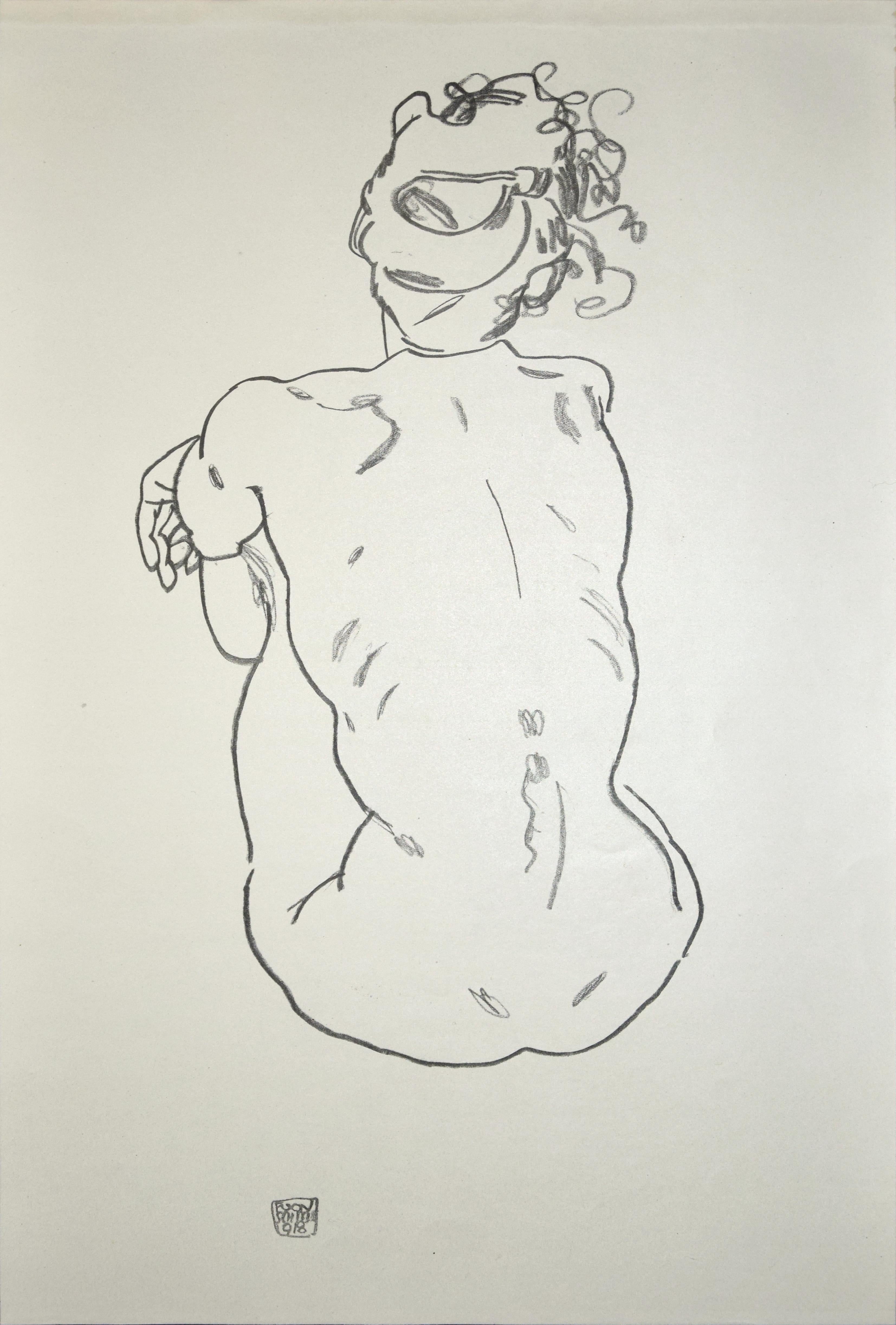 (after) Egon Schiele Nude Print - Nude of woman - Original Collotype Print After Egon Schiele - 1920