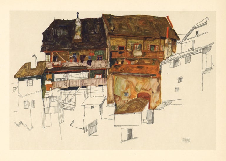 Tableau Toile Schiele 'Krumau' - Reproduction Artisanale Italienne - Décoration Murale