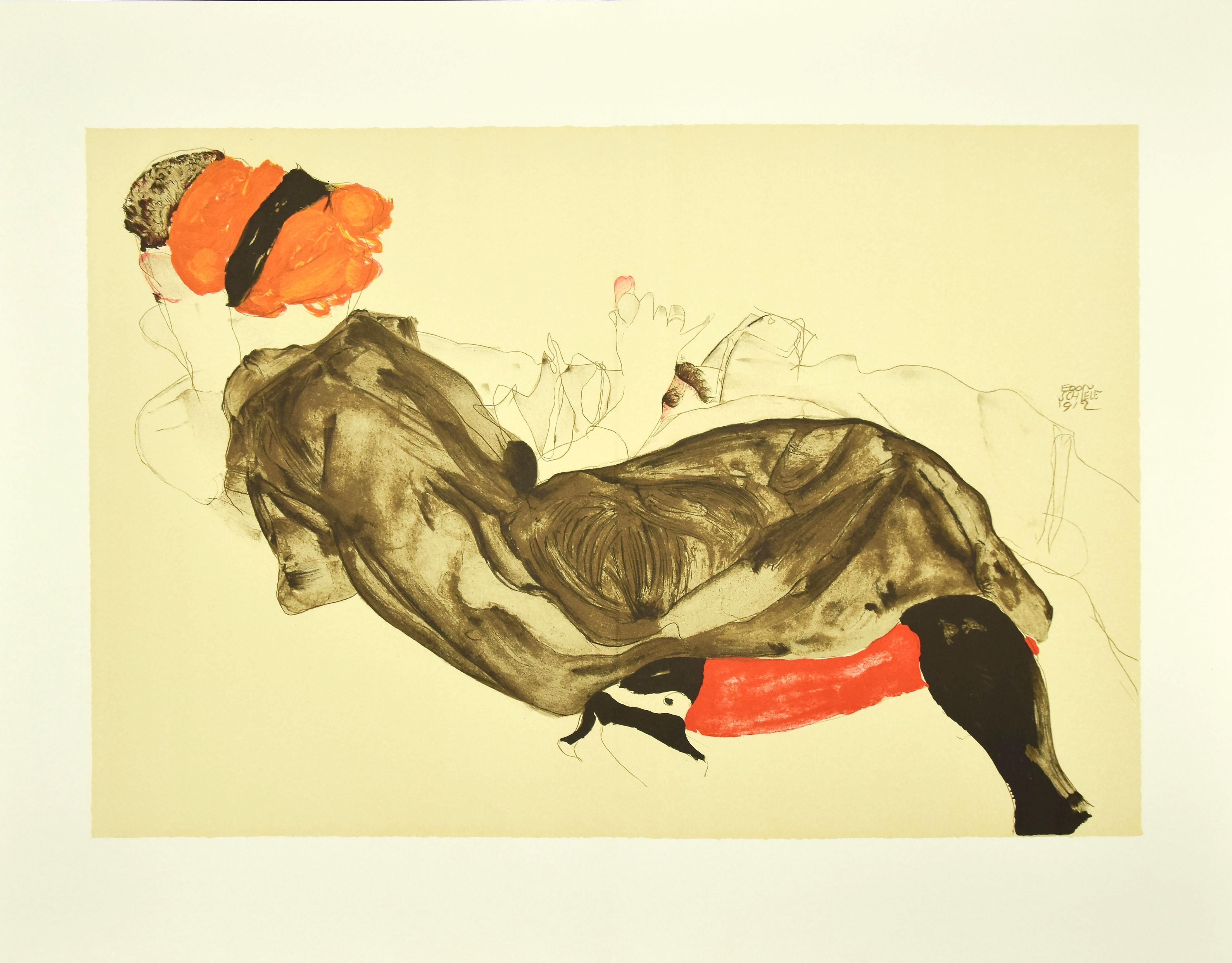 (after) Egon Schiele Nude Print - Reclining Couple - Original Lithograph After Egon Schiele