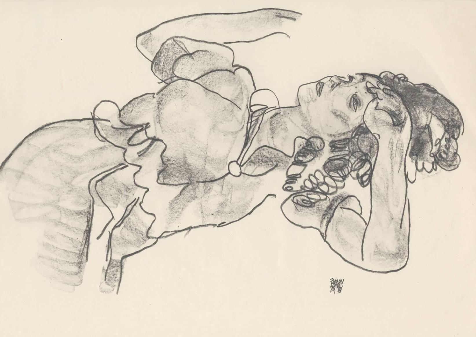 Reclining Girl, Half-Figure (Sketch Folio) after Egon Schiele, 1920 Collotype - Print by (after) Egon Schiele