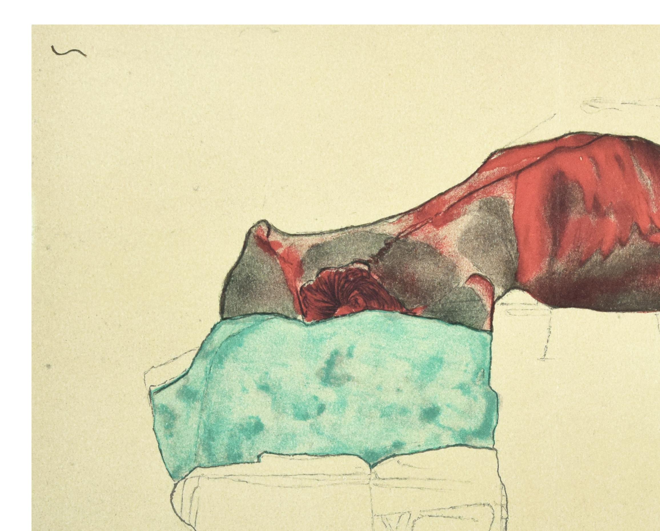 Reclining Male Reclining Male Nude with  - 2000s - Lithograph After Egon Schiele - Print by (after) Egon Schiele