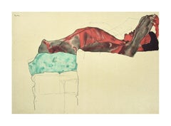 Liegesessel männlich Liegesessel männlicher Akt mit  - 2000er Jahre - Lithographie nach Egon Schiele