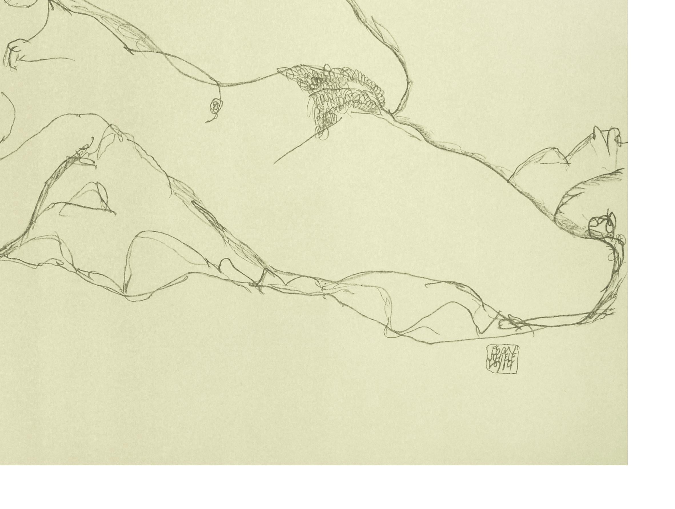 Reclining Nude, Left Leg Raised - 2000s - Lithograph After Egon Schiele - Print by (after) Egon Schiele