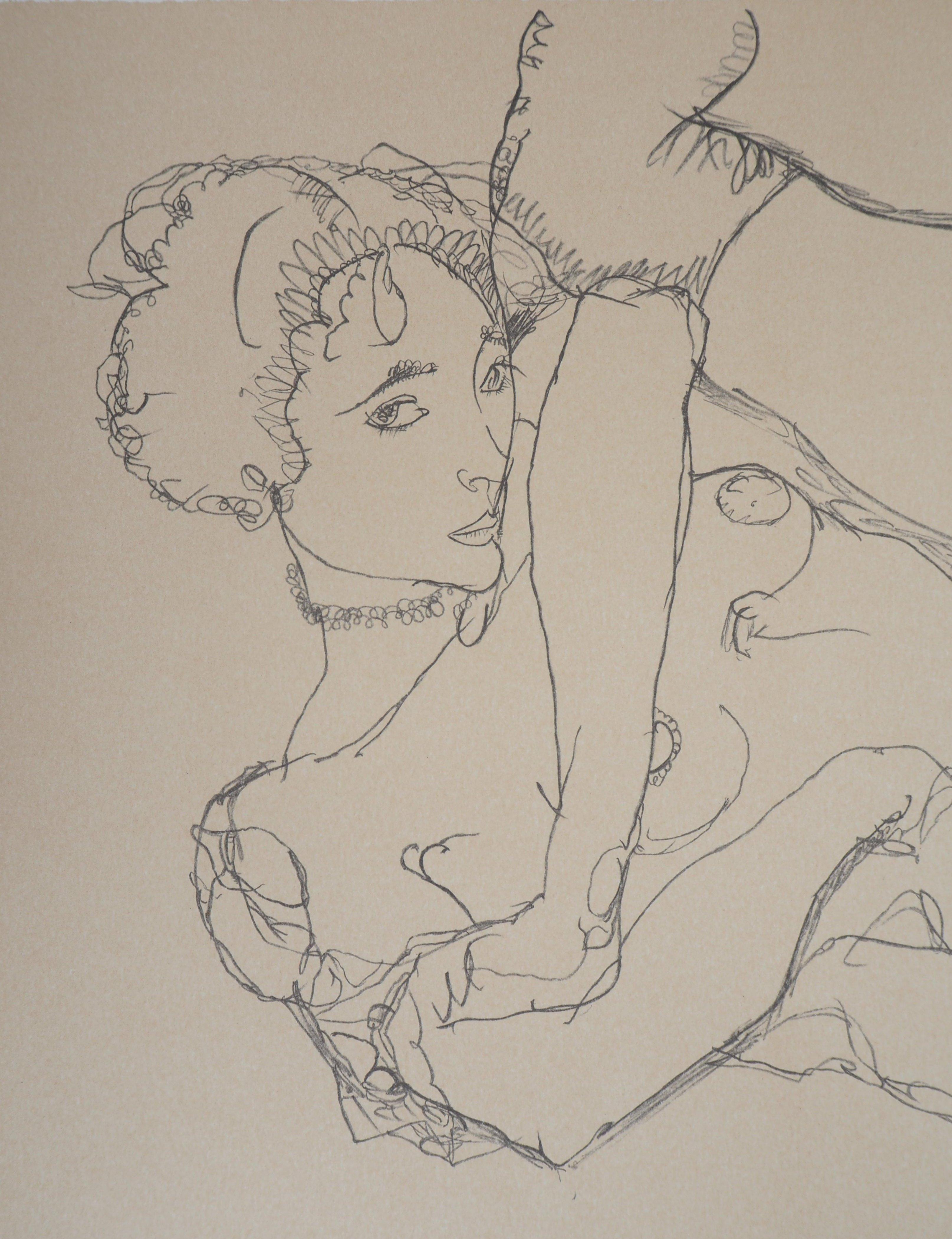 Nu couché, jambe gauche levée - Lithographie (Kallir n° 1531) - Beige Nude Print par (after) Egon Schiele