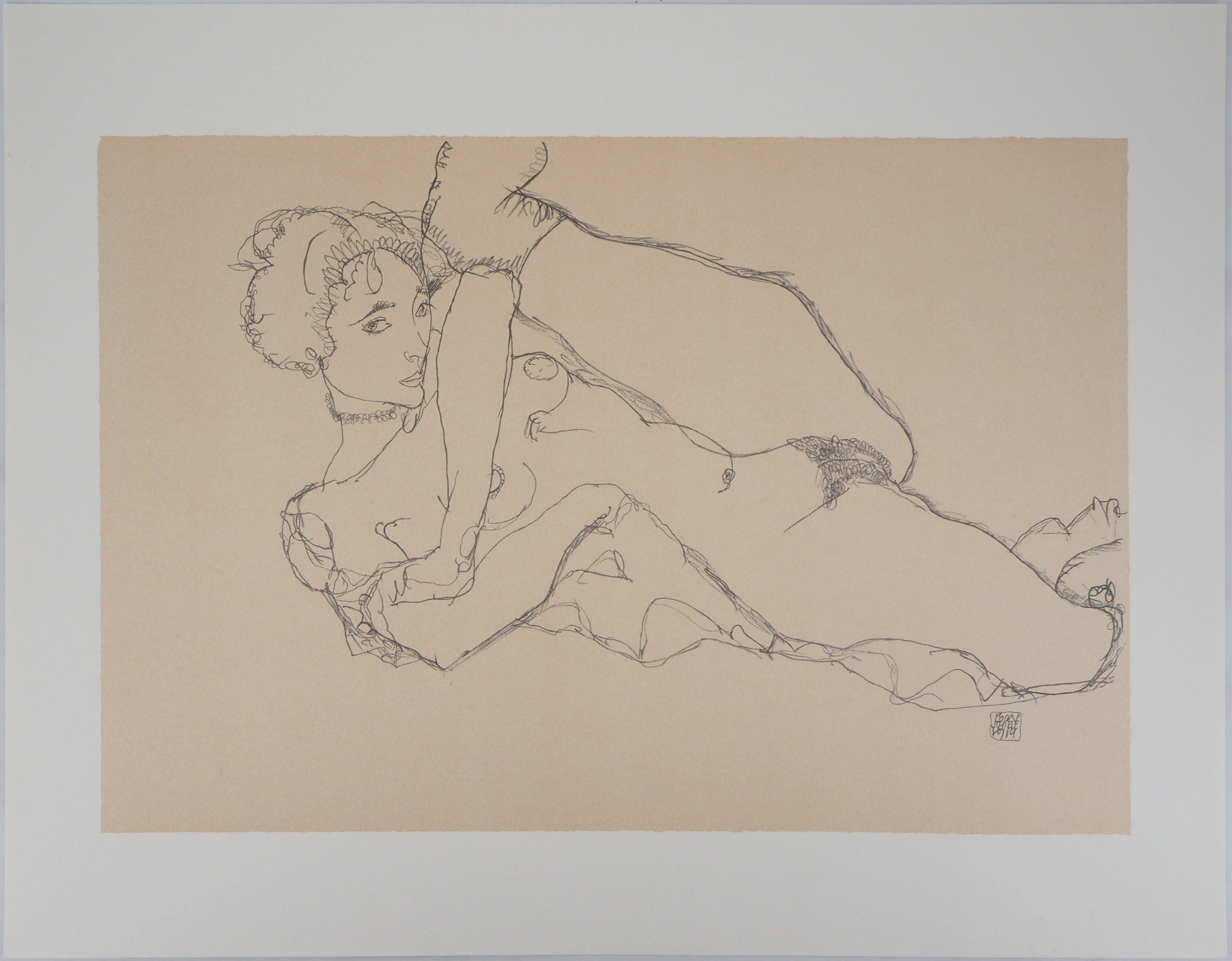 Nude Print (after) Egon Schiele - Nu couché, jambe gauche levée - Lithographie (Kallir n° 1531)