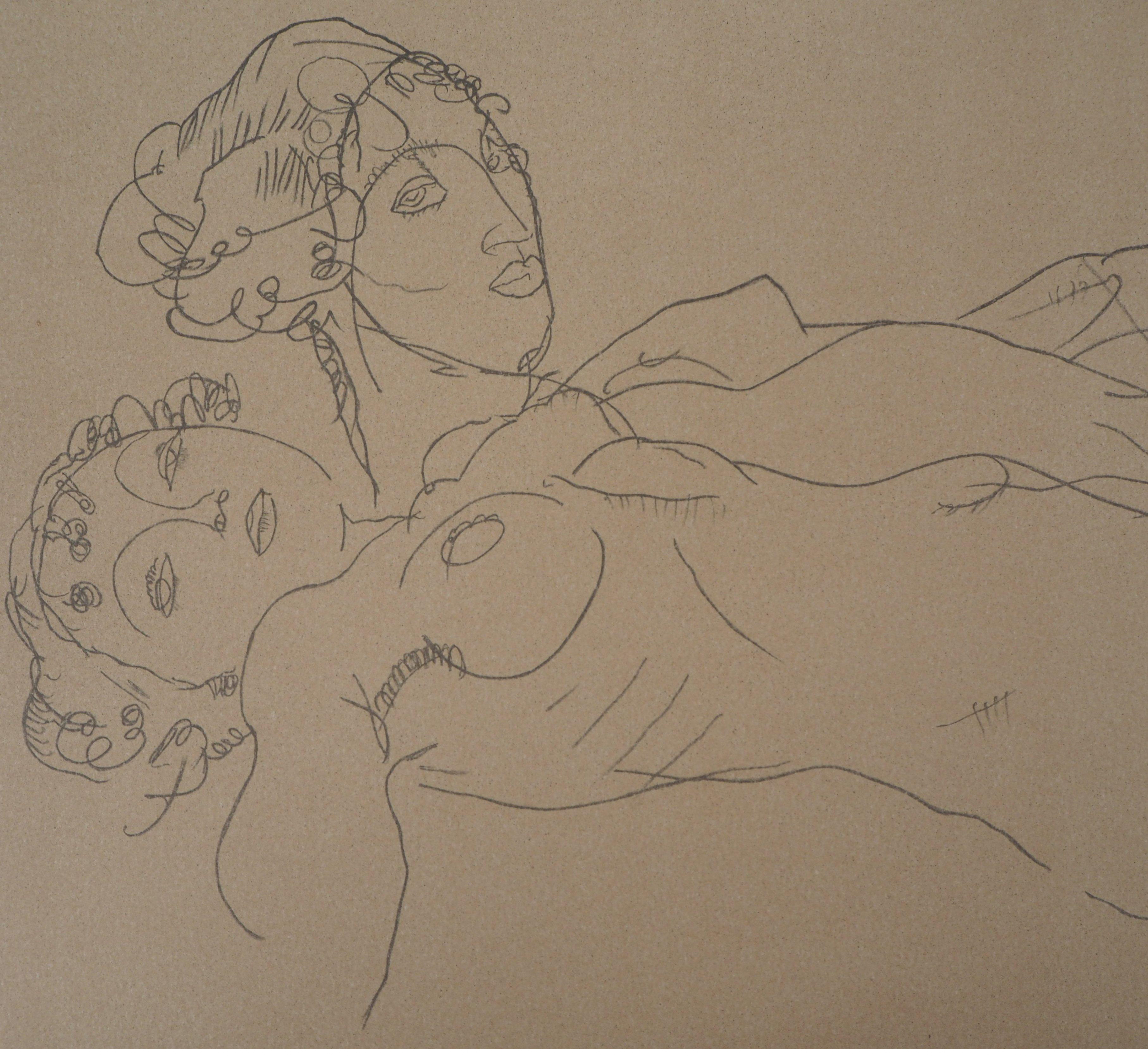 Twins nus allongés - Lithographie - Moderne Print par (after) Egon Schiele