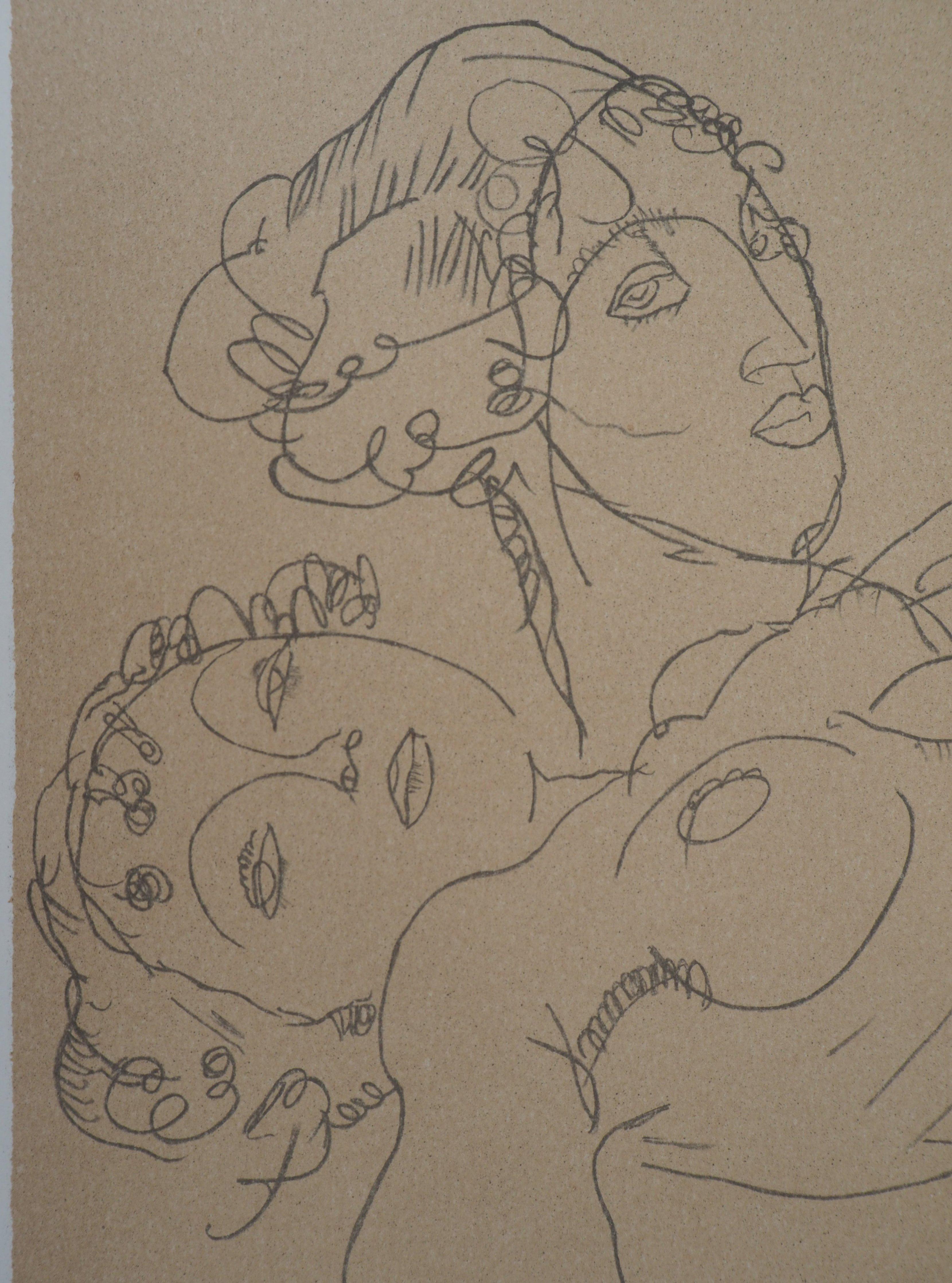 Twins nus allongés - Lithographie - Marron Nude Print par (after) Egon Schiele