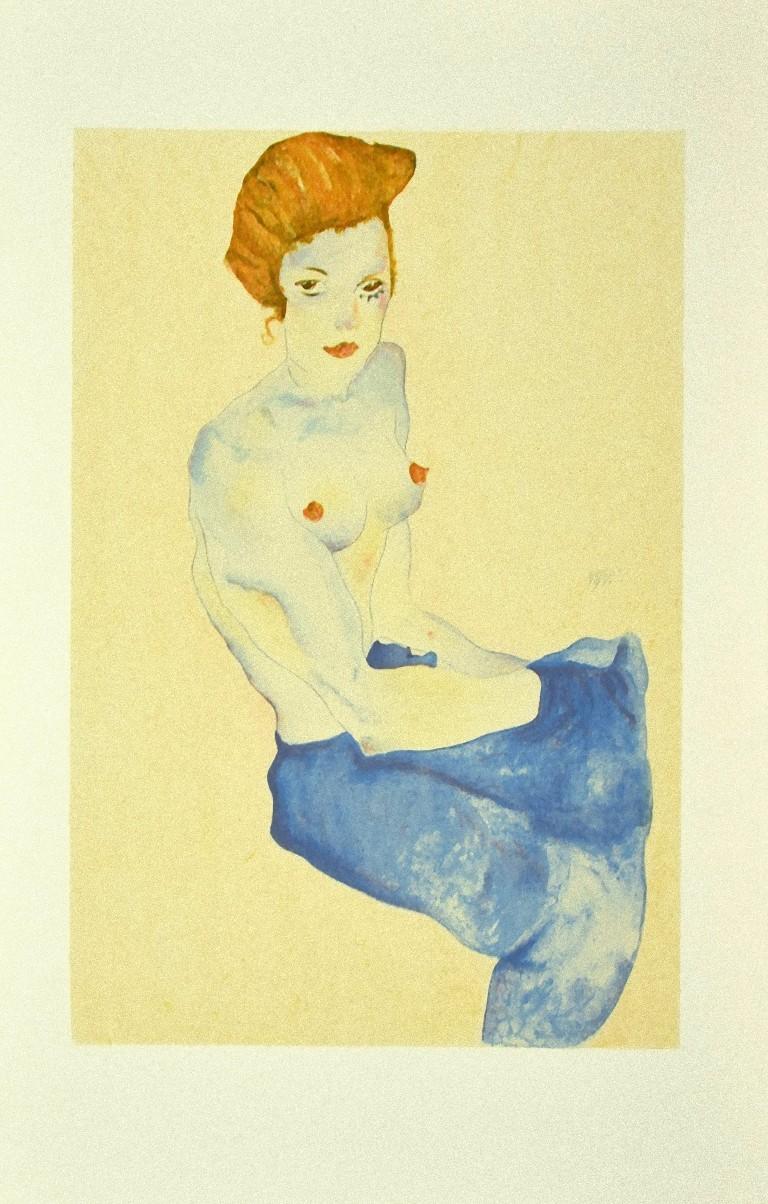 (after) Egon Schiele Nude Print - Seated Girl with Bare Torso - Original Lithograph after E. Schiele - 2007