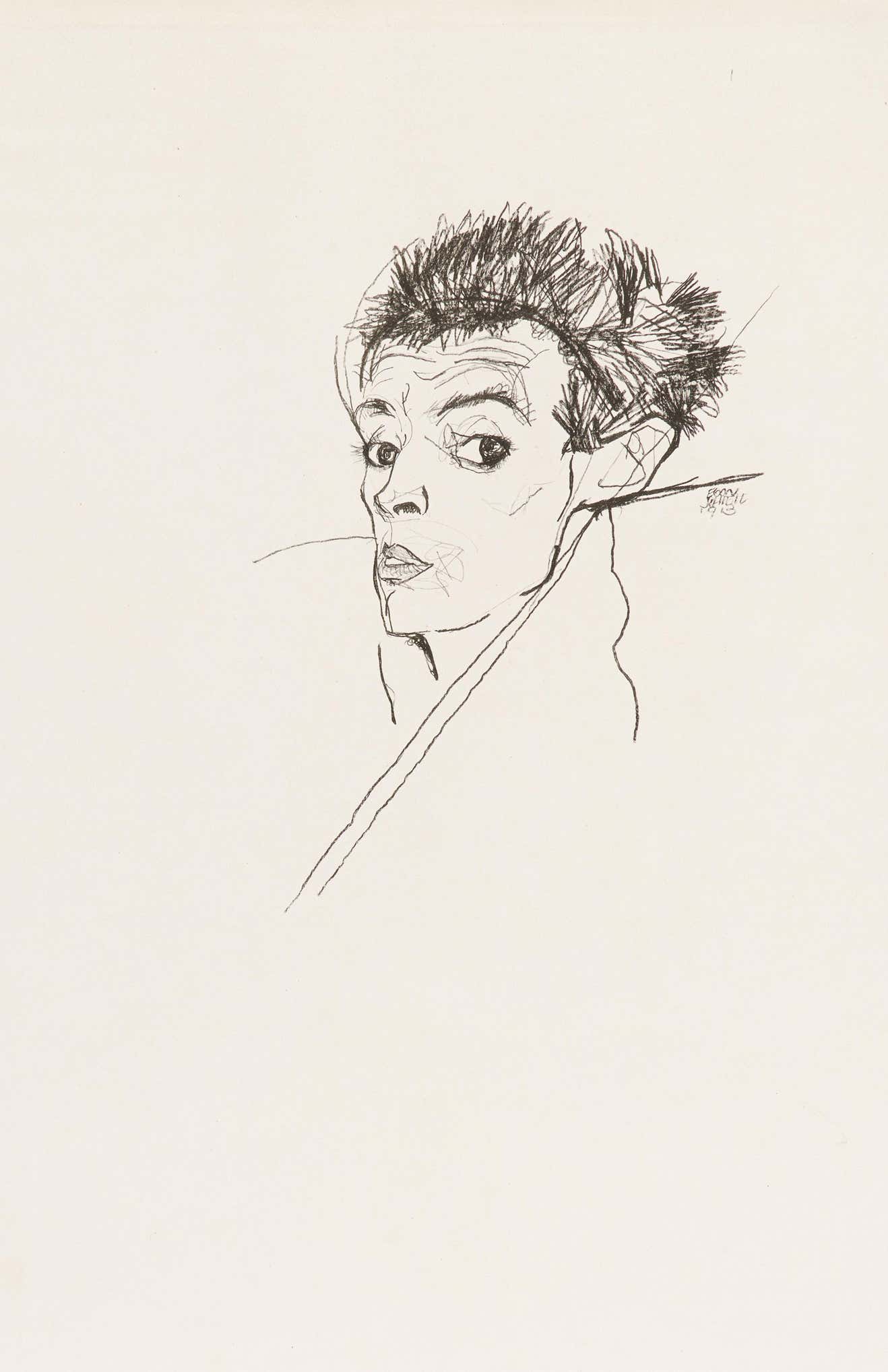 (after) Egon Schiele - Selfportrait - Original Collotype Print After ...