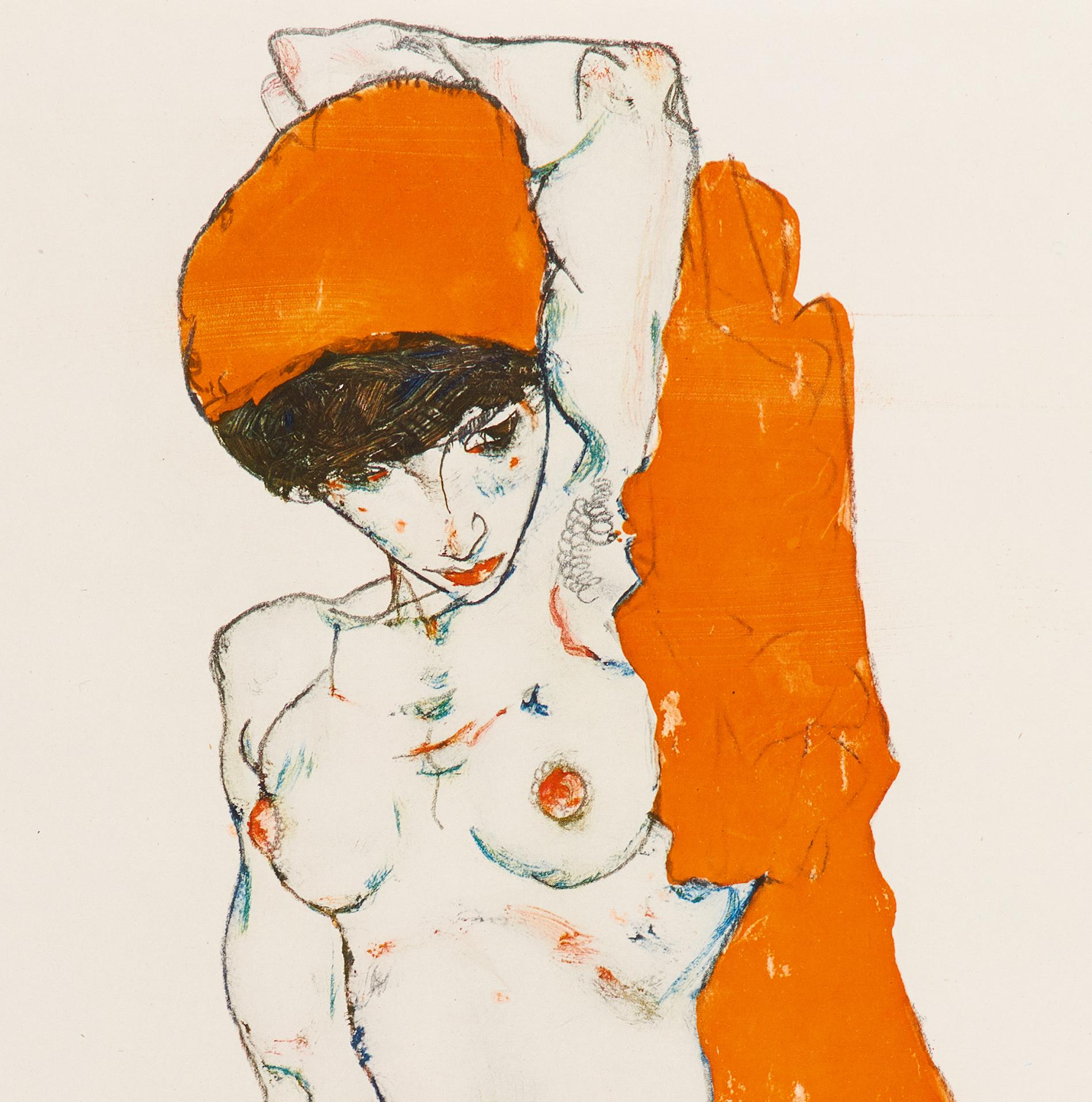 Sitting Female Nude - Original Collotype Print After Egon Schiele - 1920 - Gray Nude Print by (after) Egon Schiele