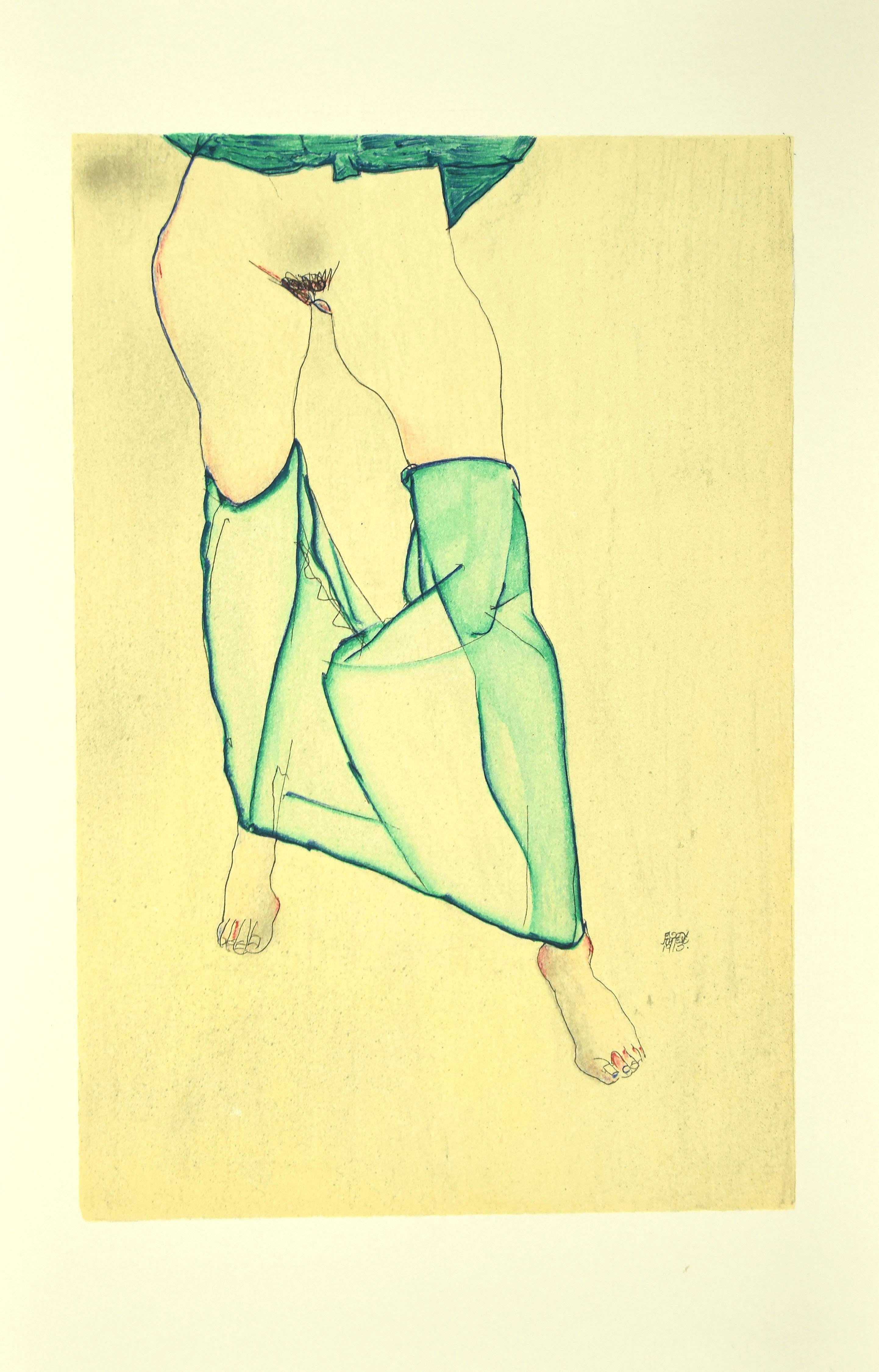 (after) Egon Schiele Nude Print - Standing Female Nude from the Waist Down - Original Lithograph After E. Schiele