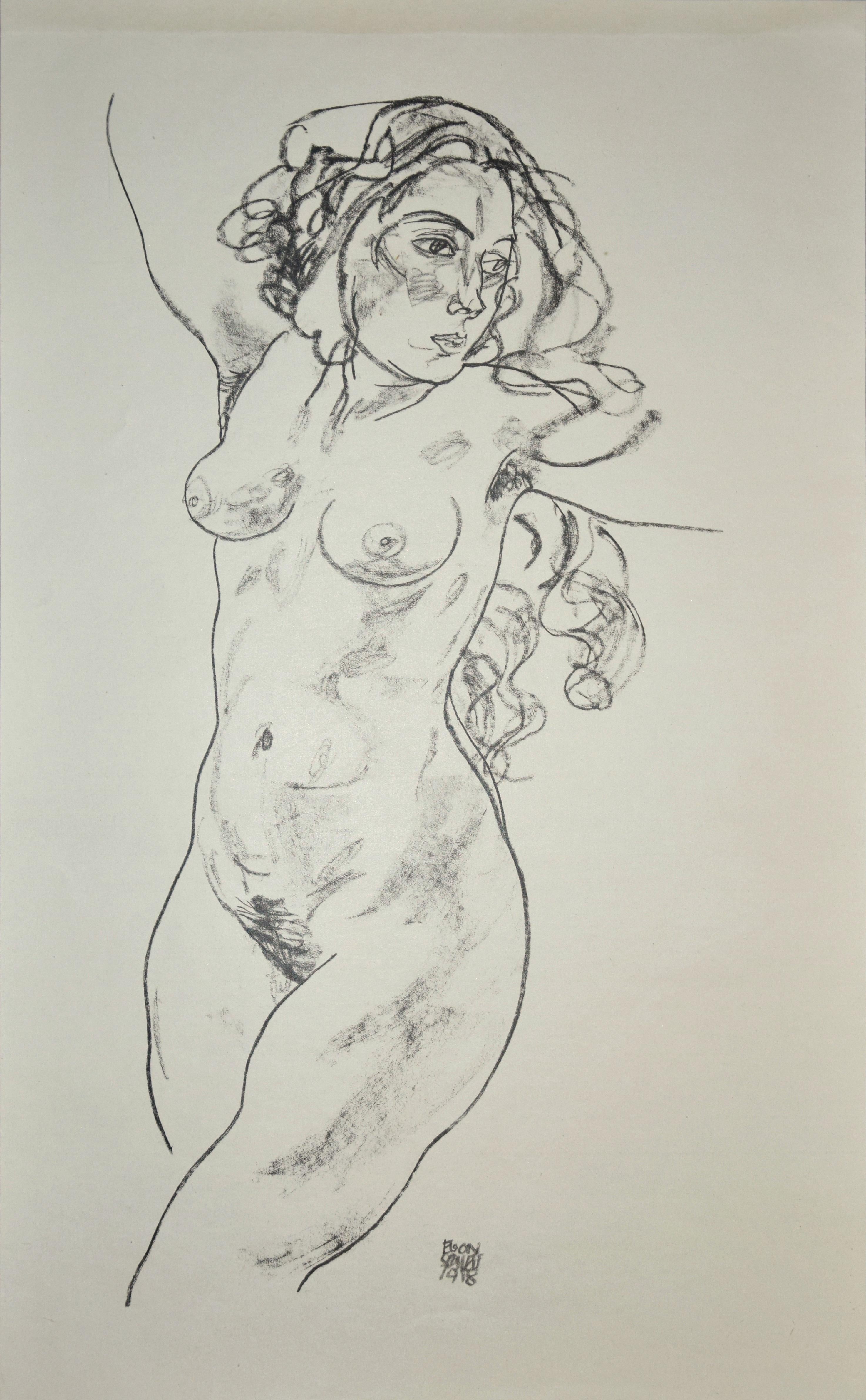 (after) Egon Schiele Nude Print - Standing Female Nude - Original Collotype Print After Egon Schiele - 1920