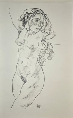 Standing Female Nude - Original Collotype Print After Egon Schiele - 1920